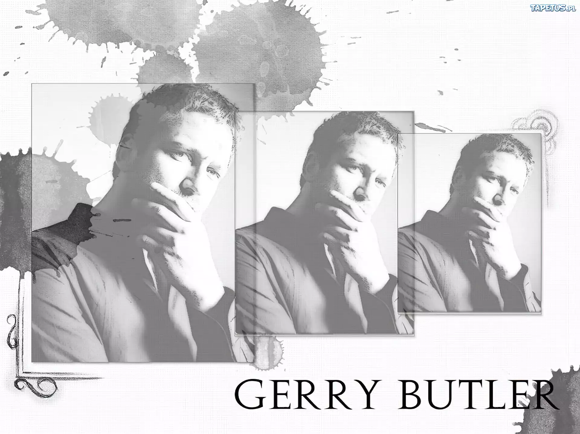 Gerard Butler,twarz, ręka
