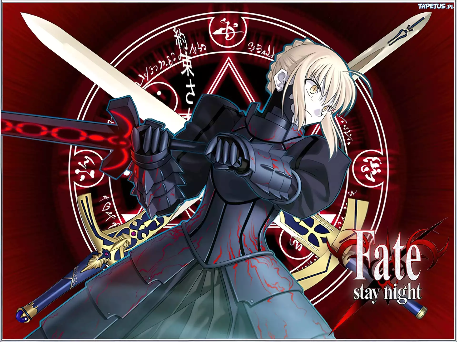 Fate Stay Night, symbol, kobieta, miecze