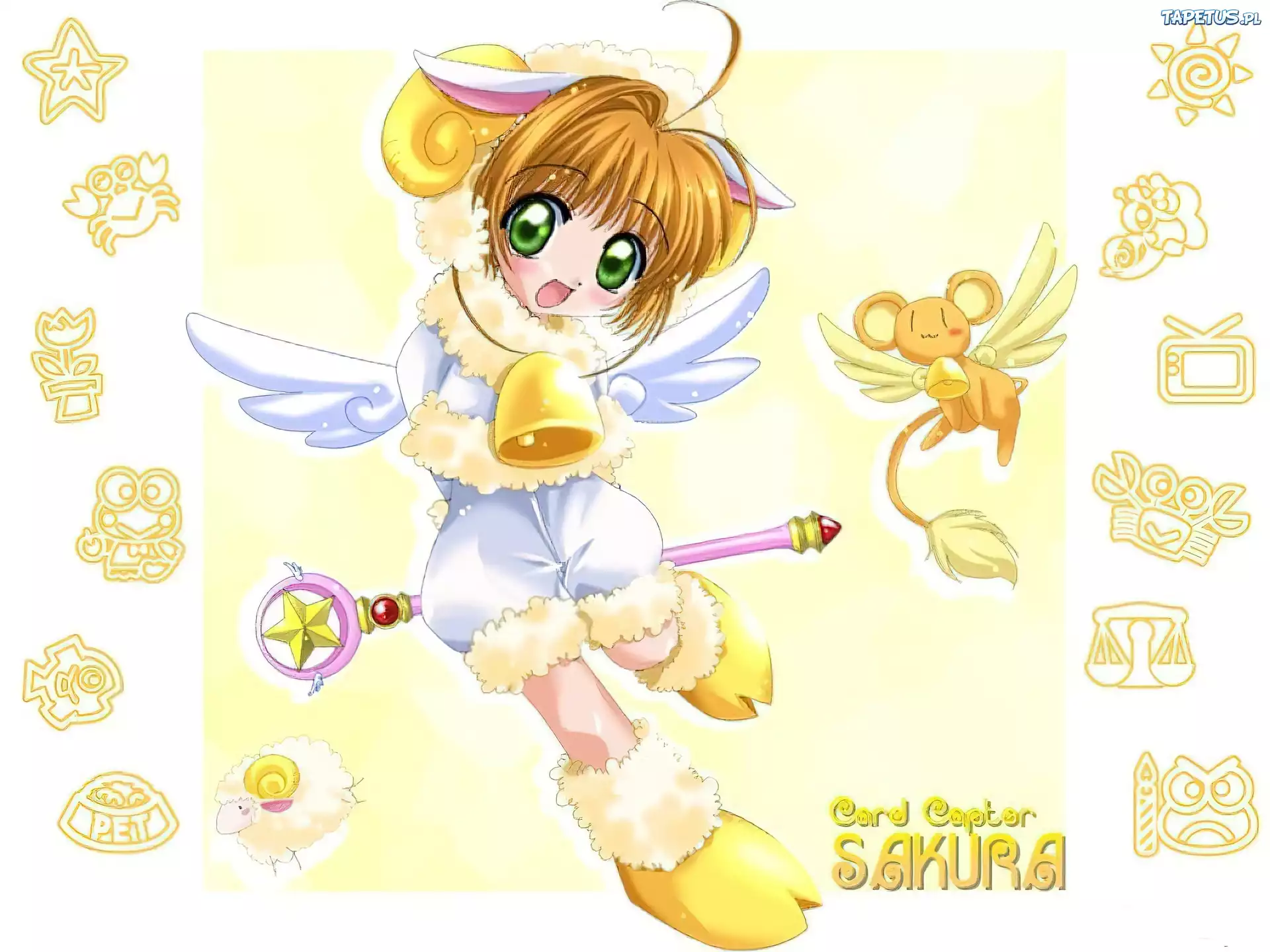 Cardcaptor Sakura, dziewczyna, kij, napisy, pluszak