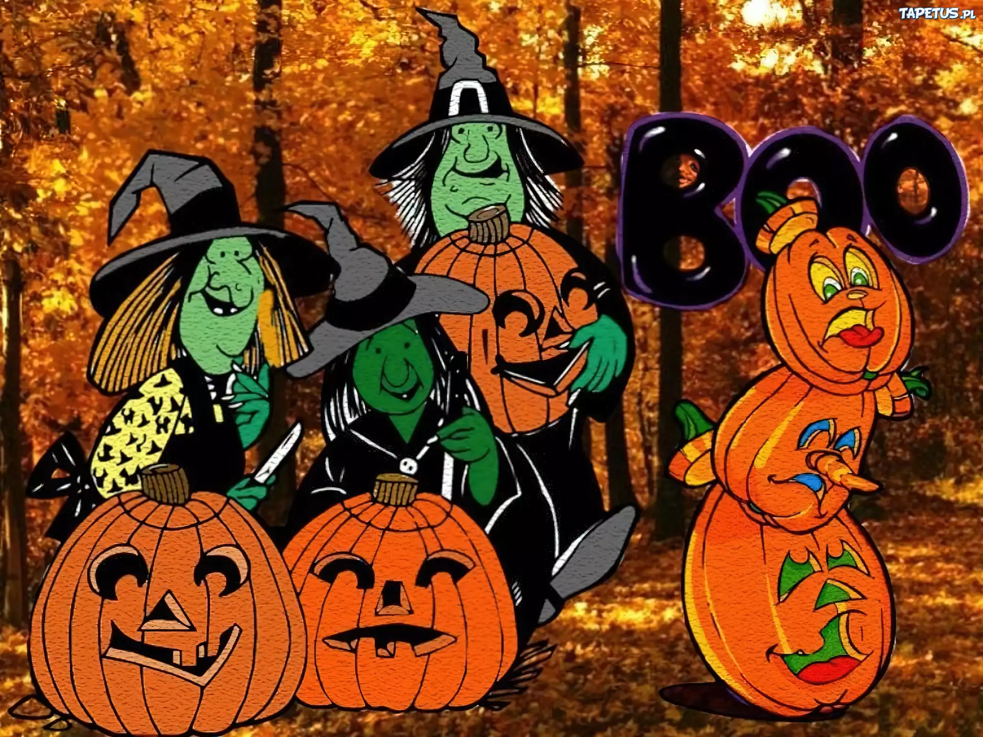 Halloween,wiedźmy z dyniami