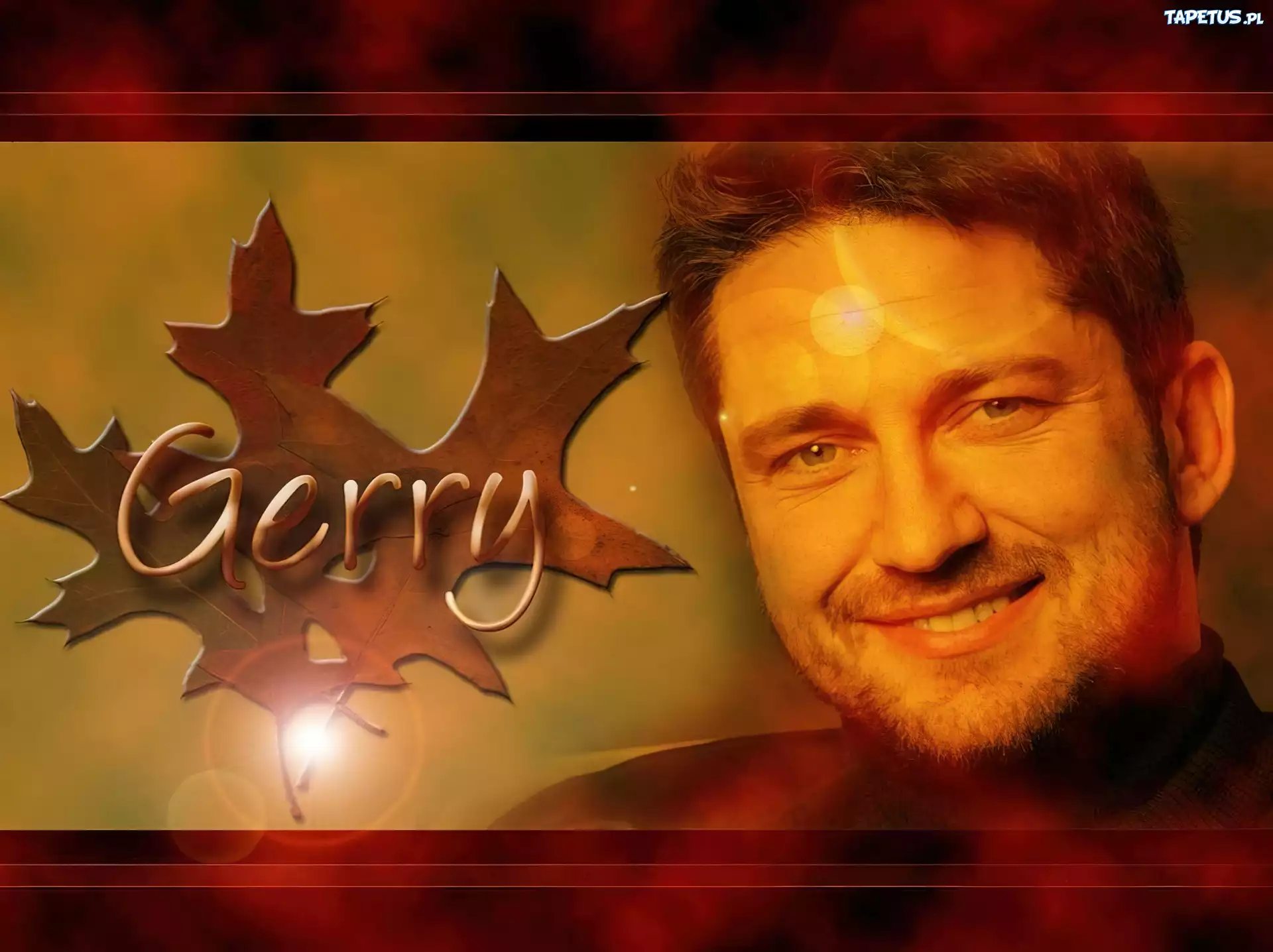 Gerard Butler,liście, twarz