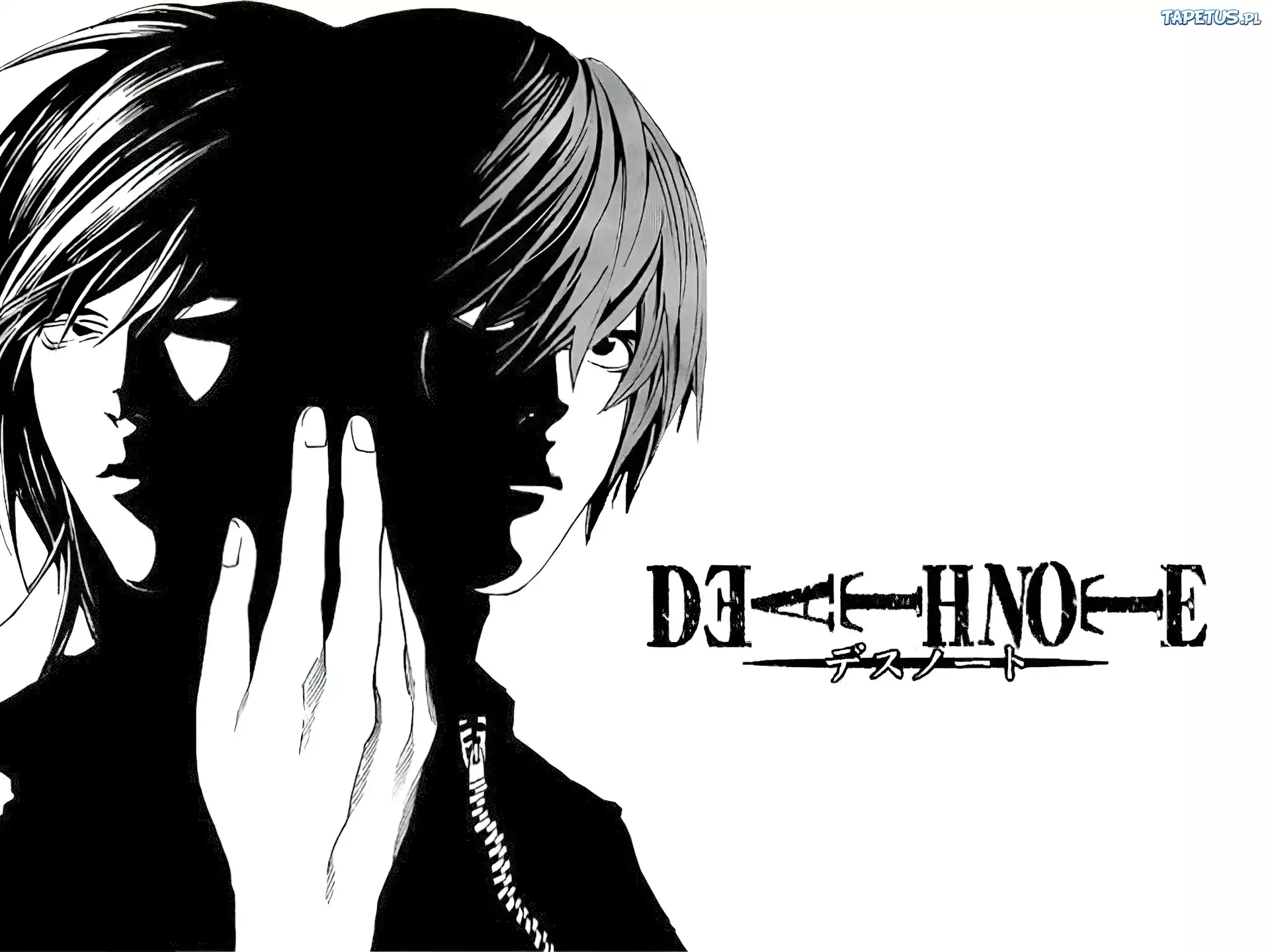 Death Note, dłoń, napis, odbicie, postać