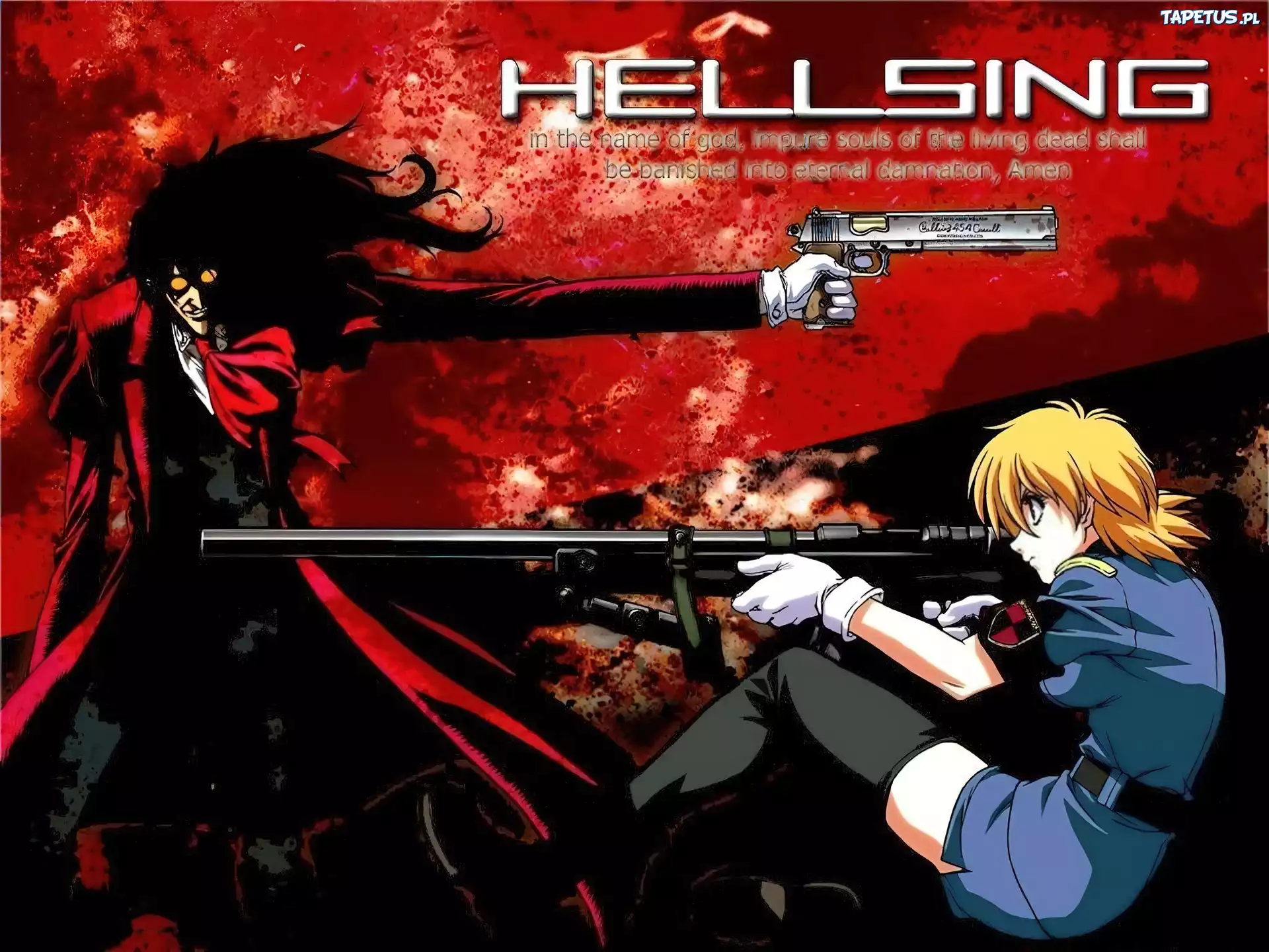 Hellsing, pistolet, karabin, ludzie