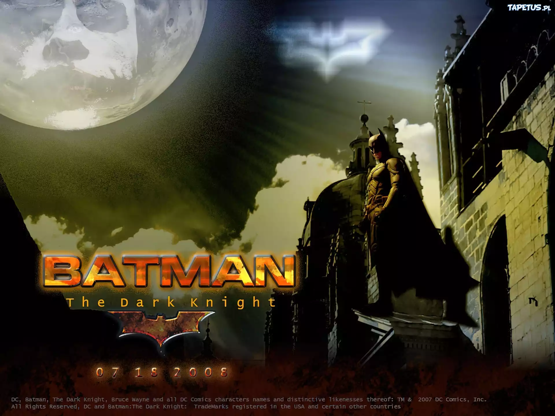 Batman Dark Knight, księżyc, budynek, batman