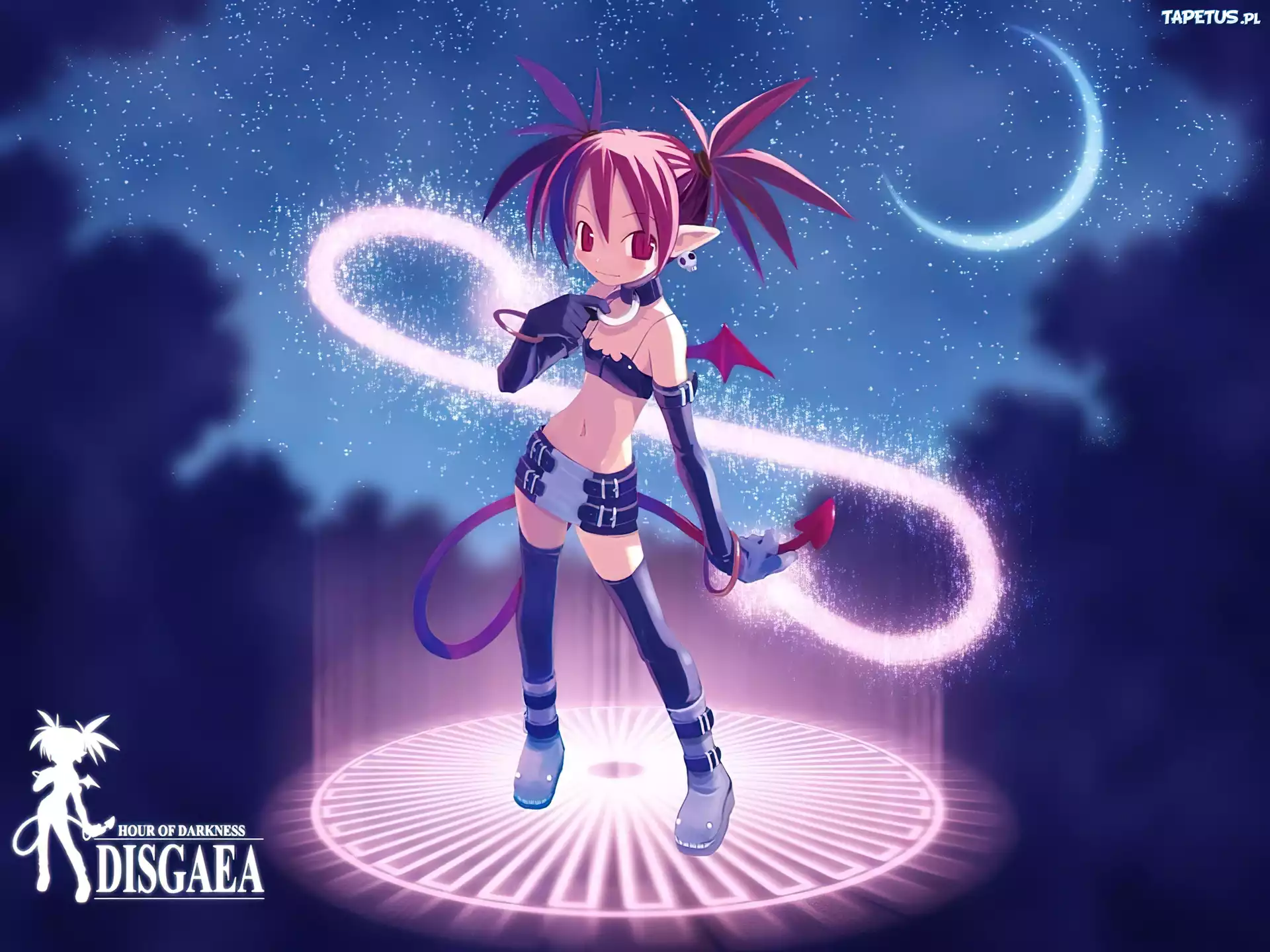 Disgaea, dziewczyna, ogon, gwiazdy, księżyc