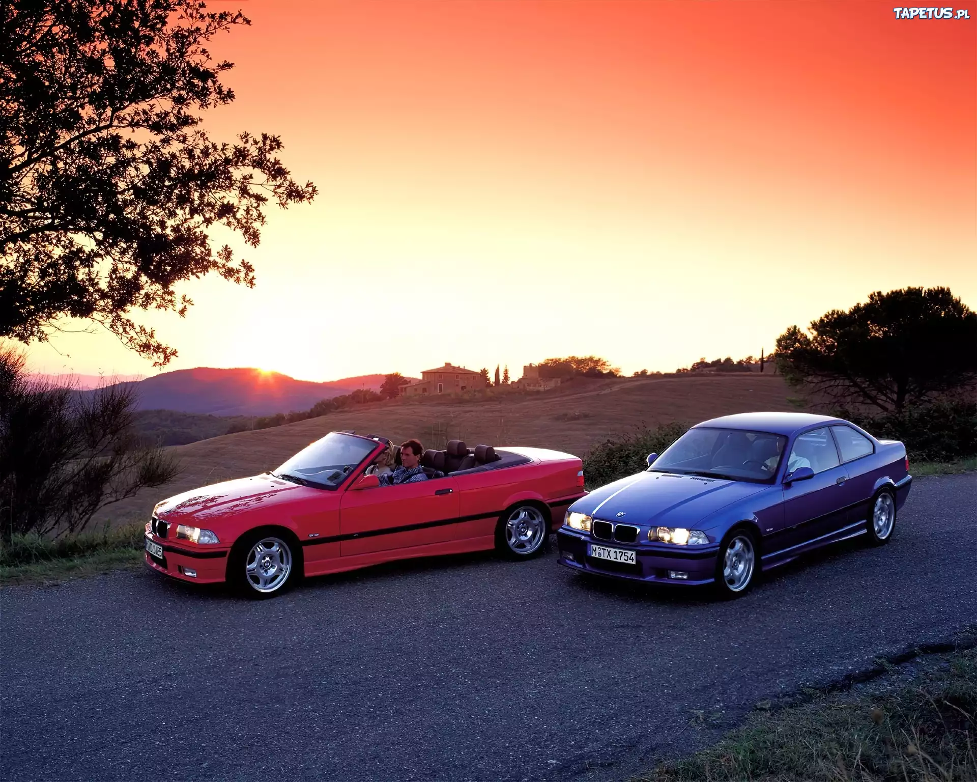 BMW 3, E36, Czerwony Cabriolet, Granatowy