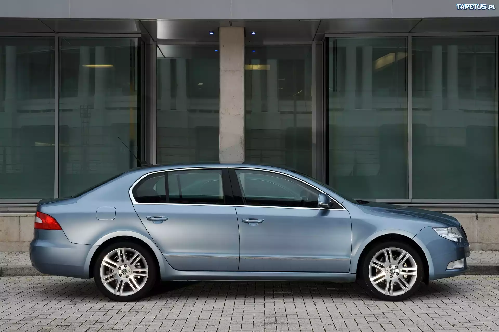 Srebrny, Stalowy, Skoda Superb, Prawy, Bok
