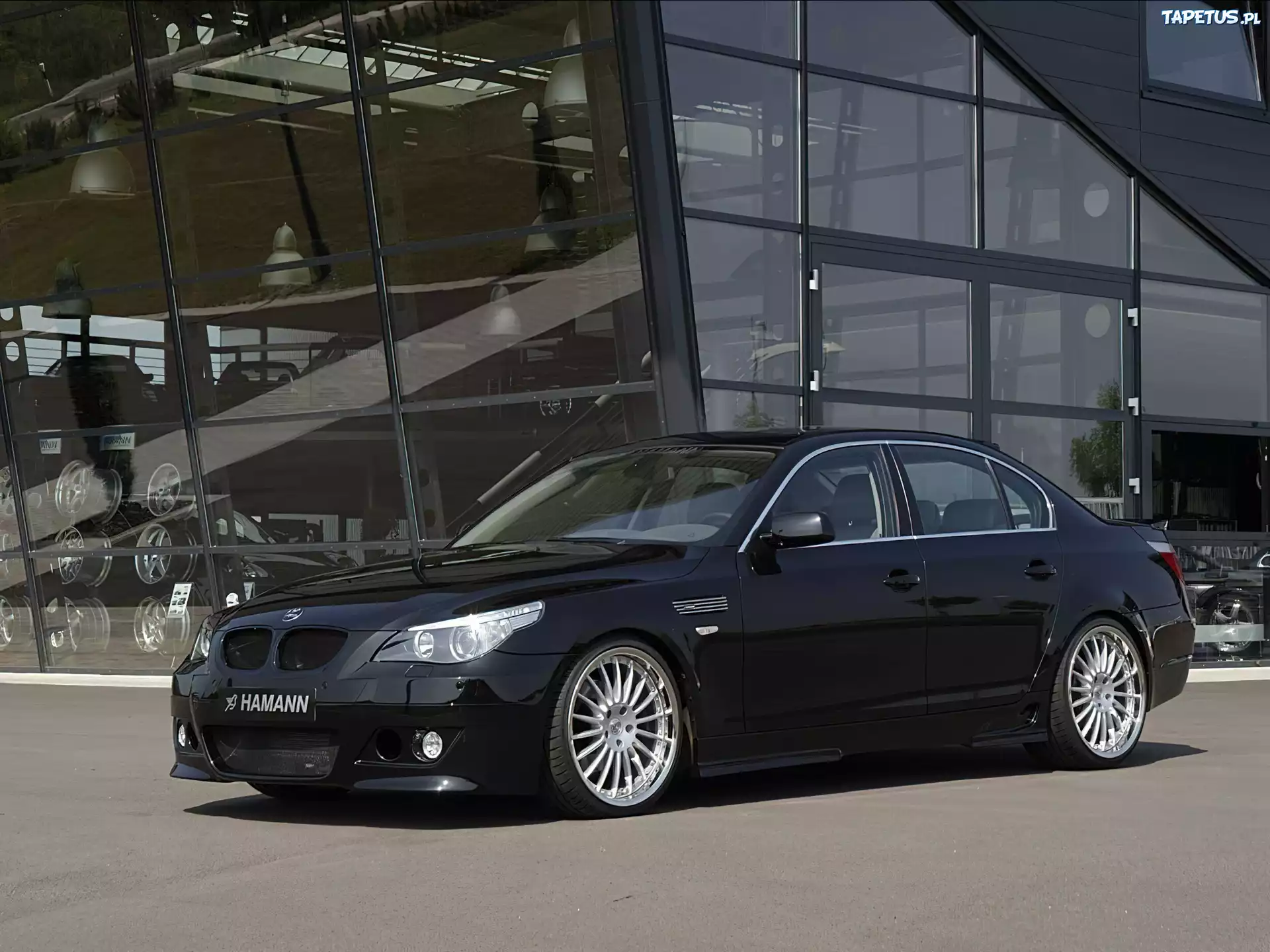 Czarny, BMW 5, E60, Budynek, Szkło