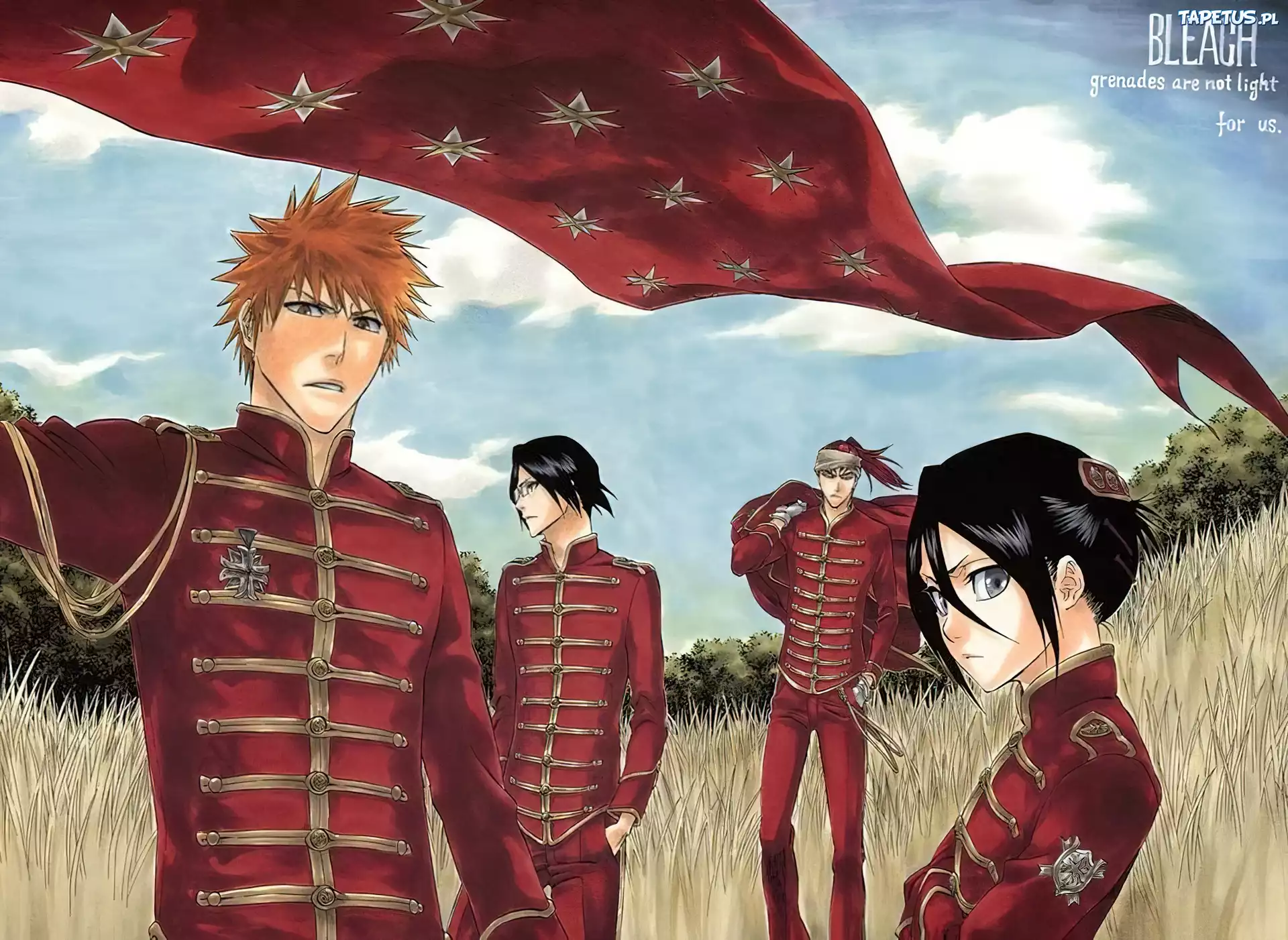 Bleach,postacie,czerwona,flaga,pole