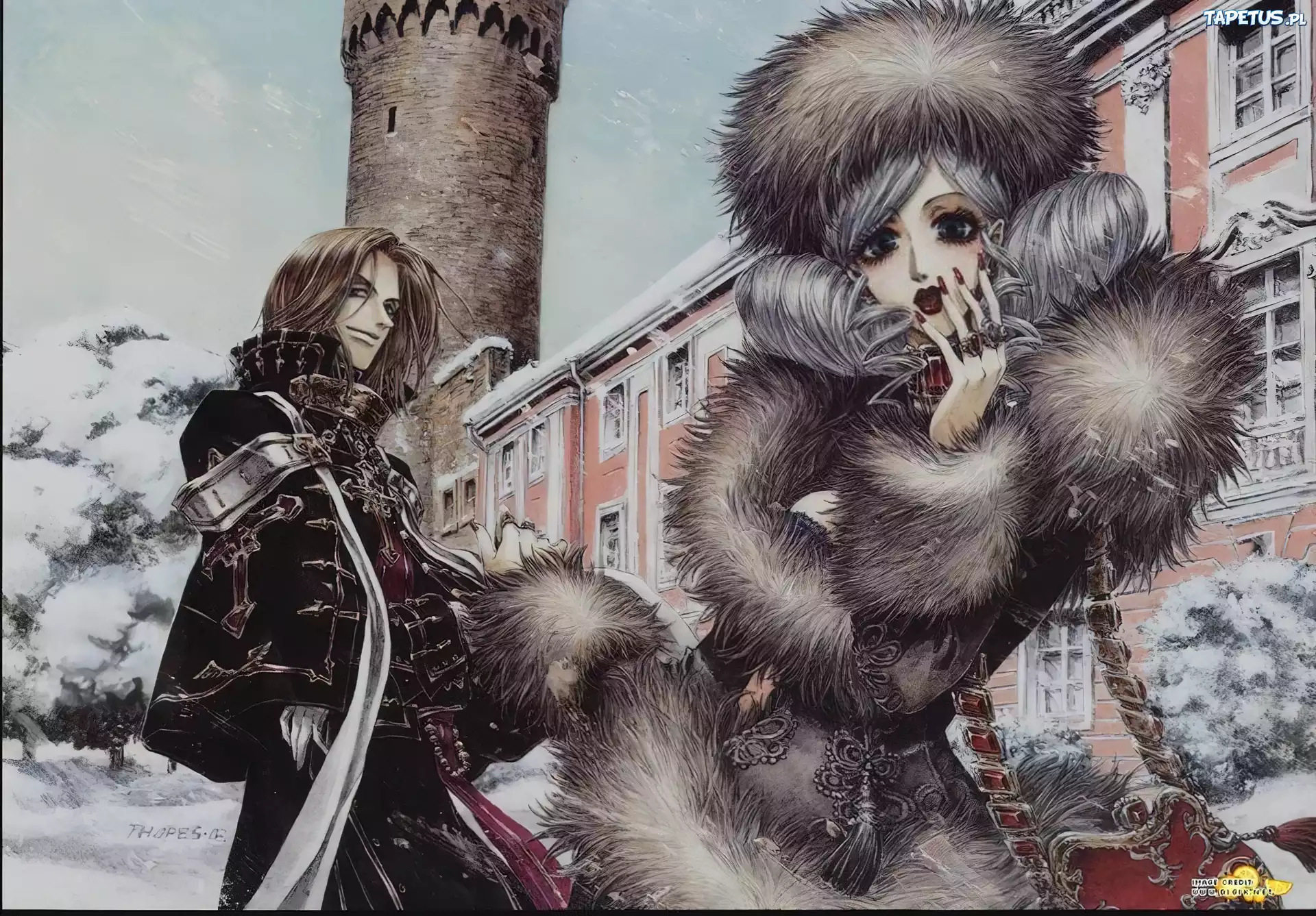 Trinity Blood,postacie,futro,zamek,zima