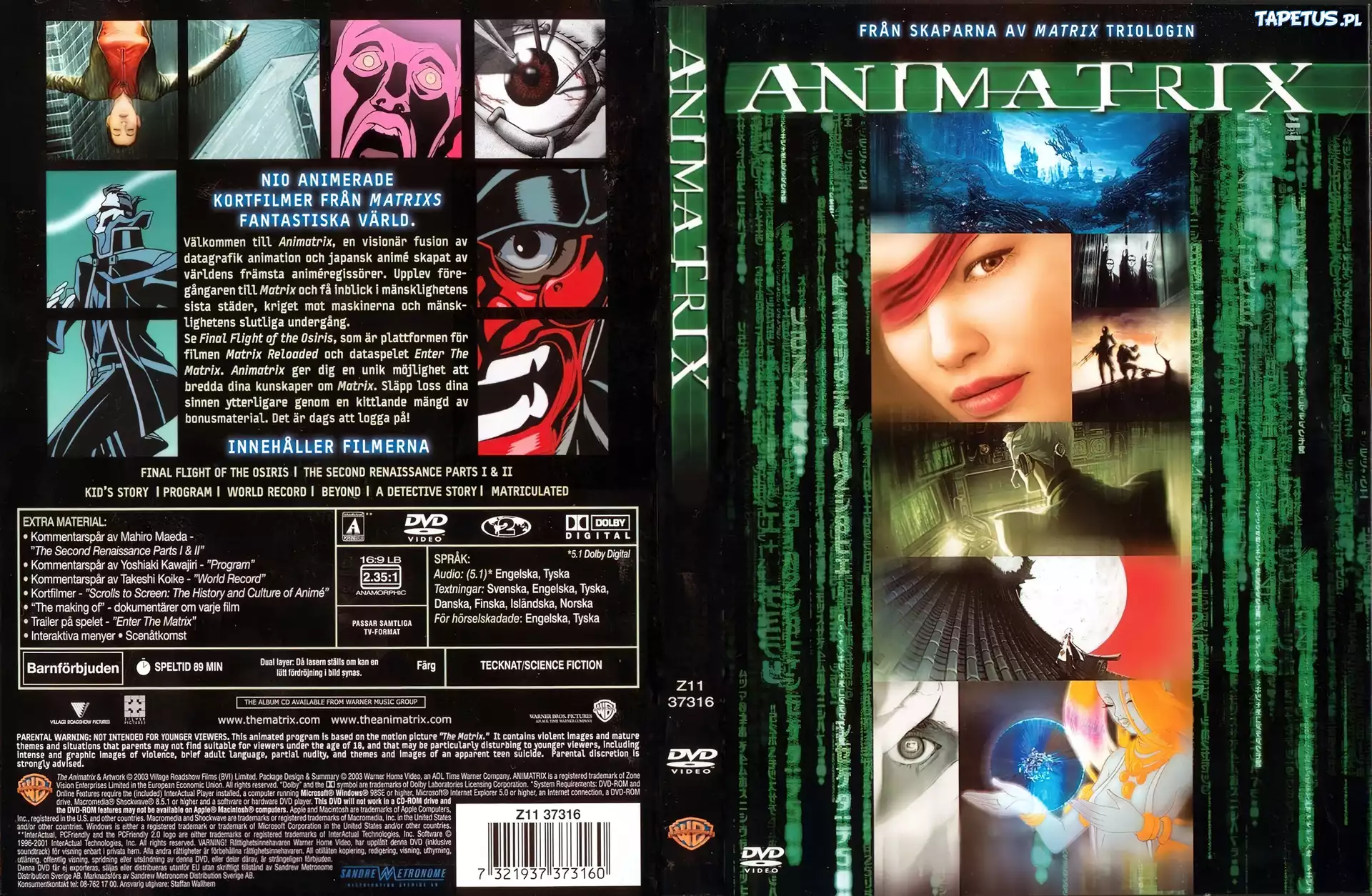 Animatrix, okładka, dvd