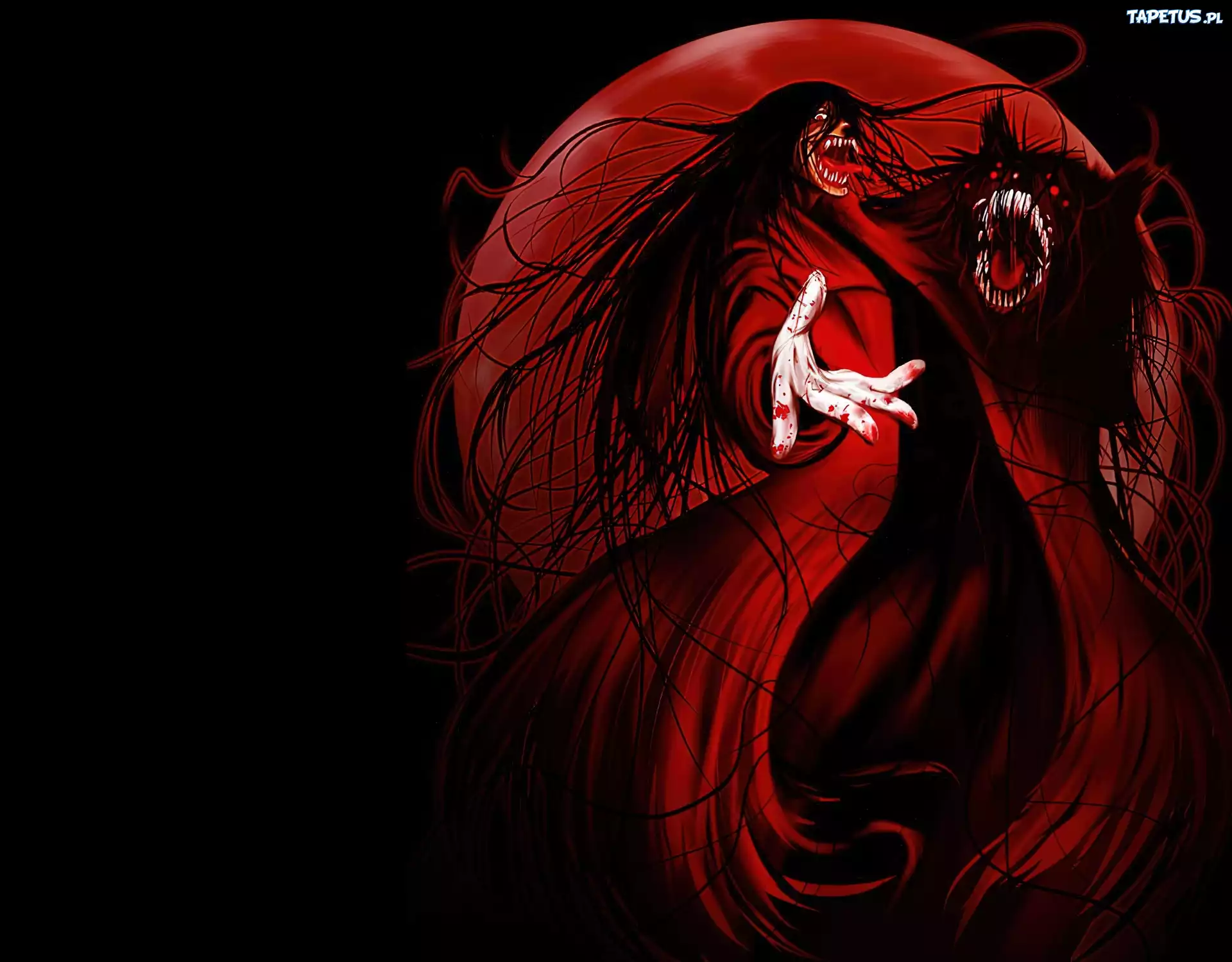 Hellsing, Alucard, Kły, Długie, Włosy