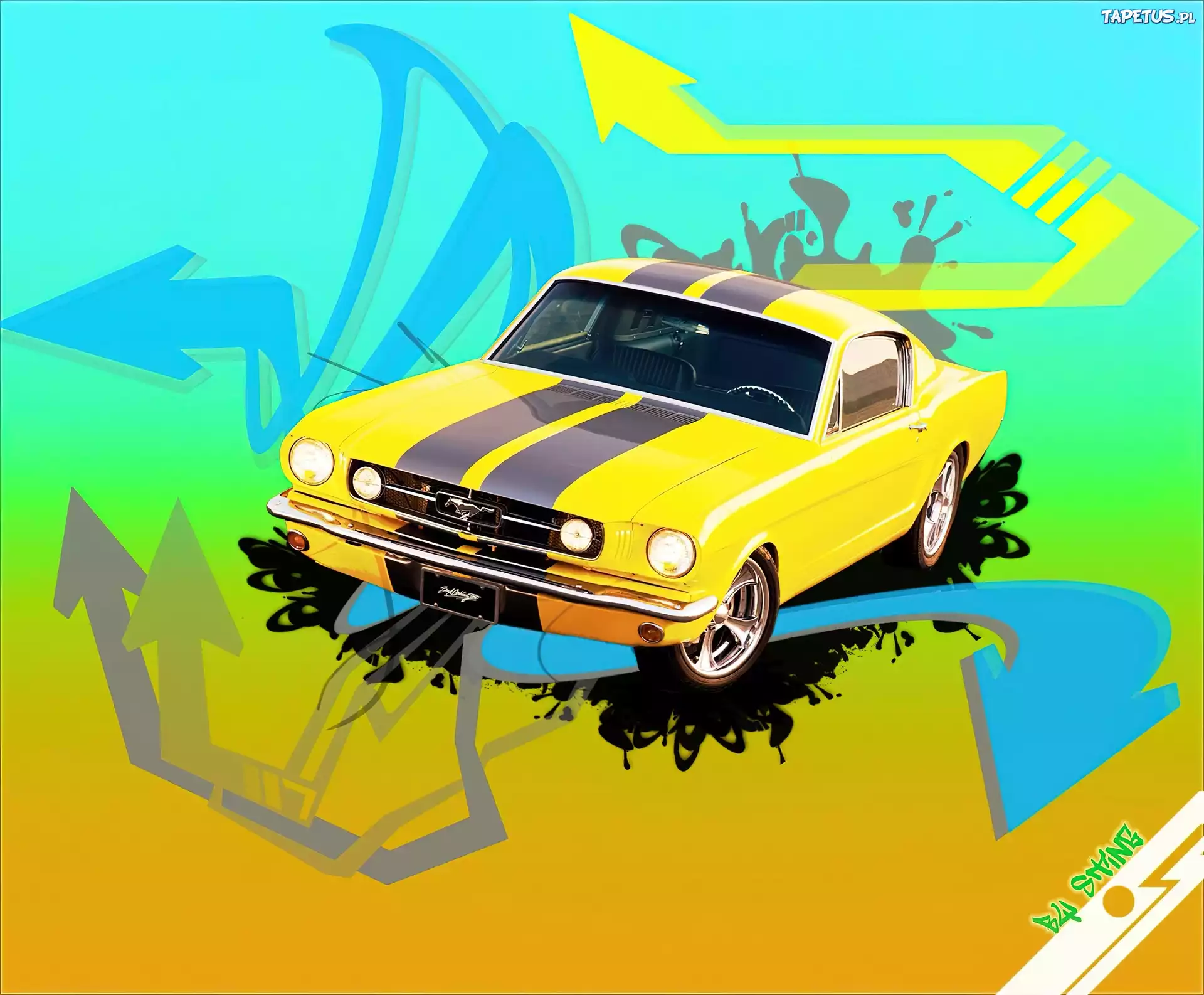Żółty, Ford Mustang, Rysunek