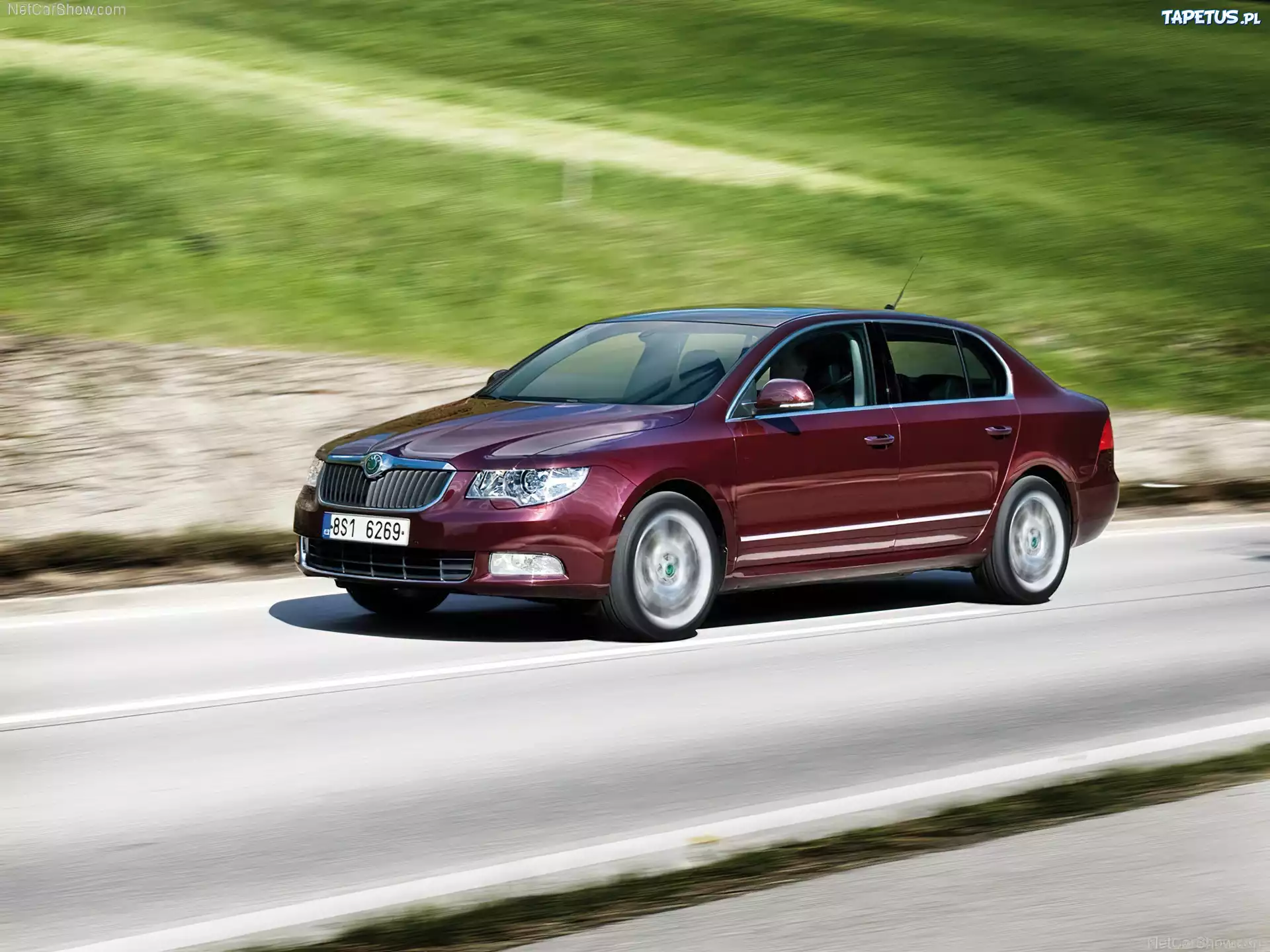 Bordowy, Metalik, Skoda Superb, Droga