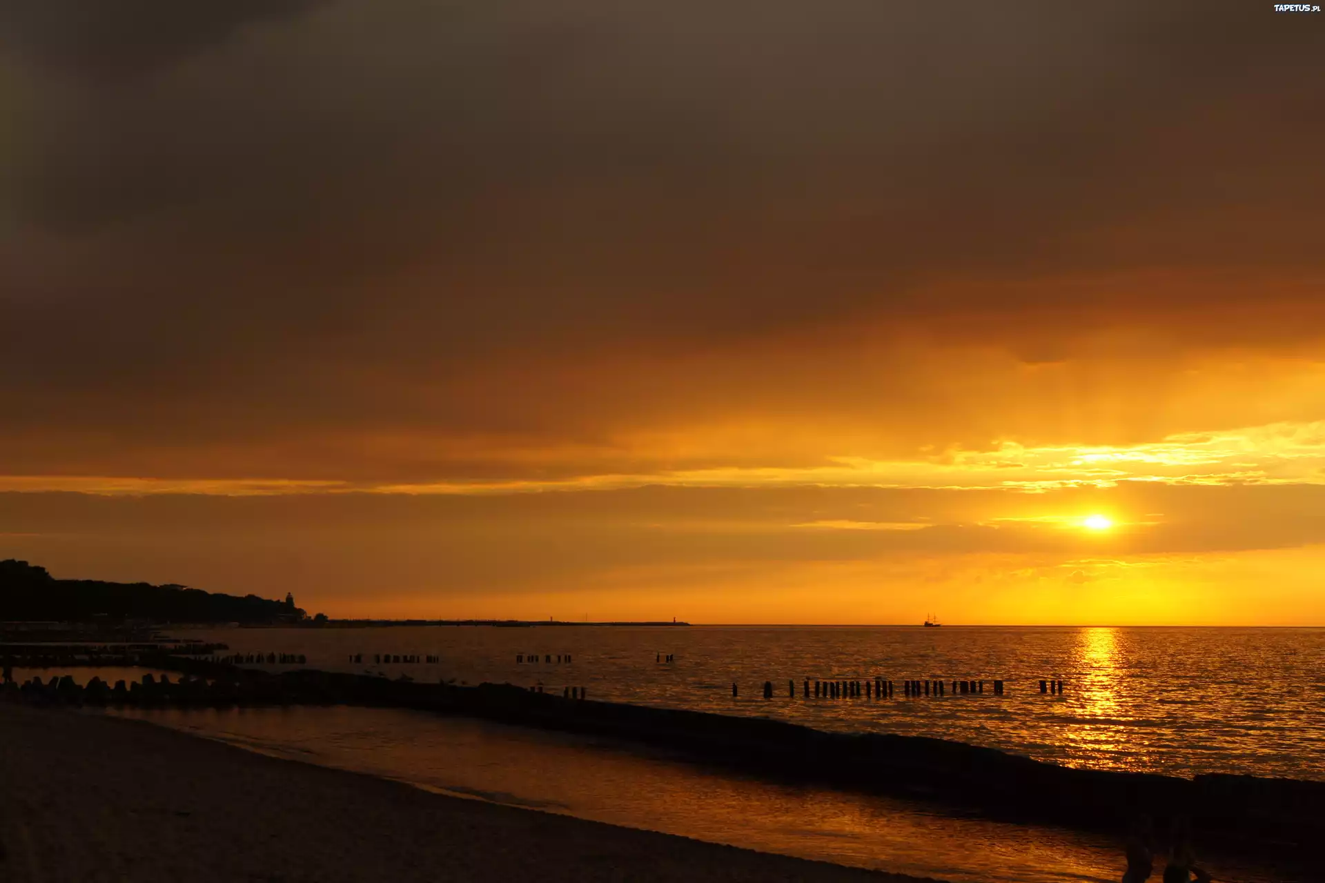 Zachód Słońca, Plaża, Morze