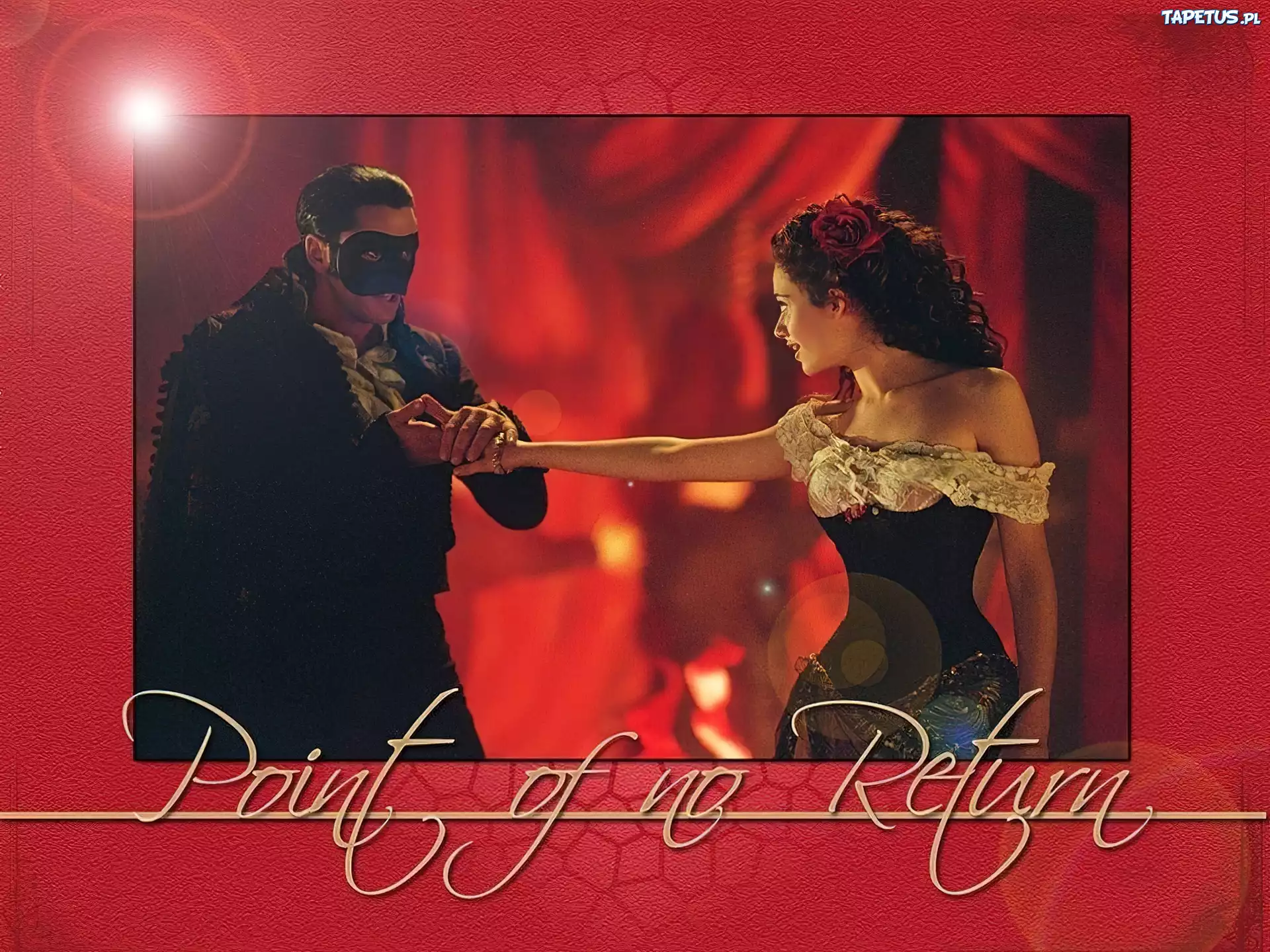 Phantom Of The Opera, Emmy Rossum, Gerard Butler, czerwone, tło