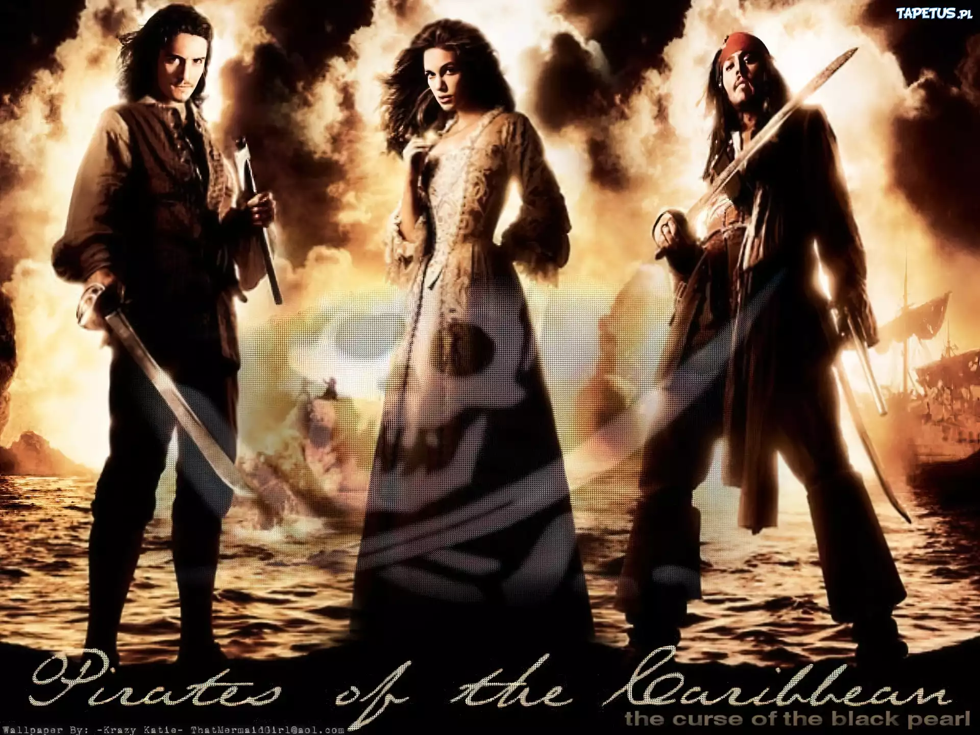 wybuch, Piraci Z Karaibów, Johnny Depp, Orlando Bloom, Keira Knightley