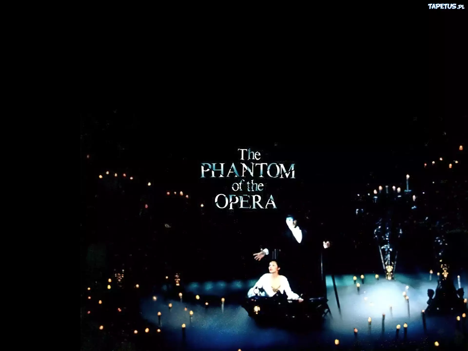 Phantom Of The Opera, scena, świece, czarne, tło
