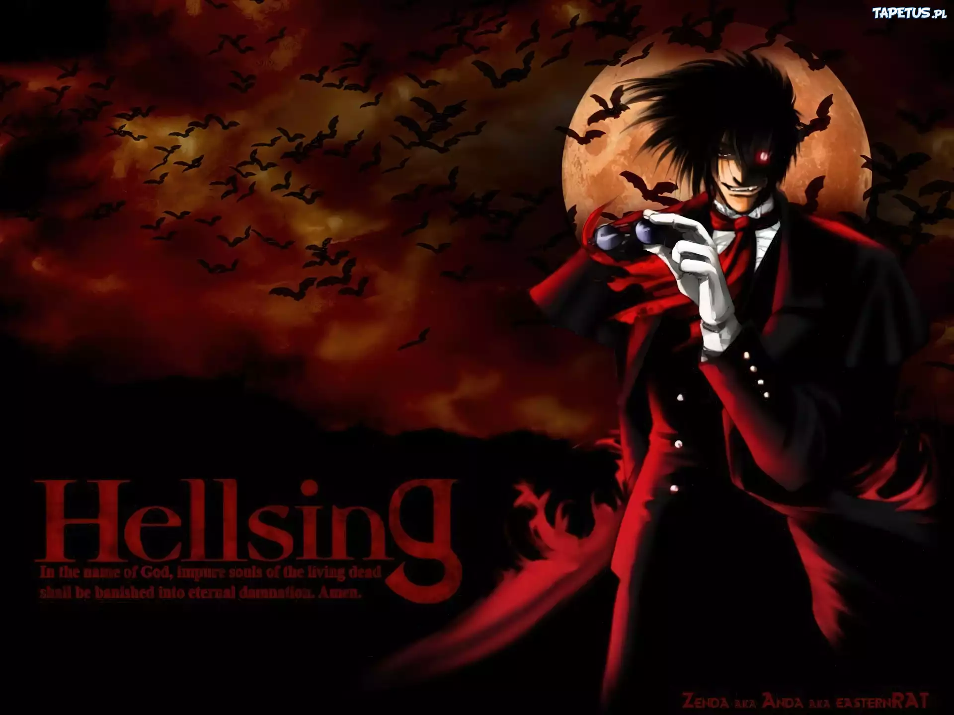 Hellsing, nietoperze, człowiek, moon