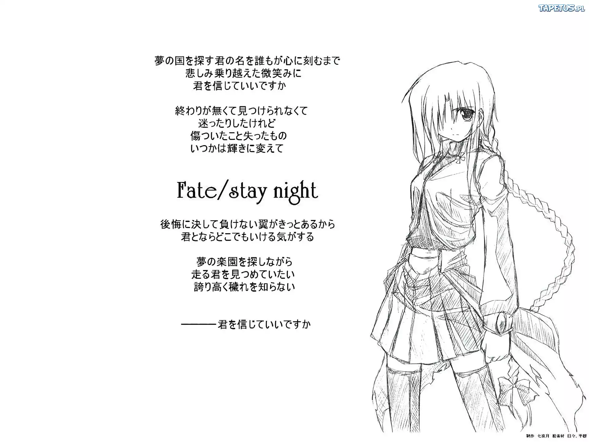 Fate Stay Night, napisy, symbole, dziewczyna, warkocz