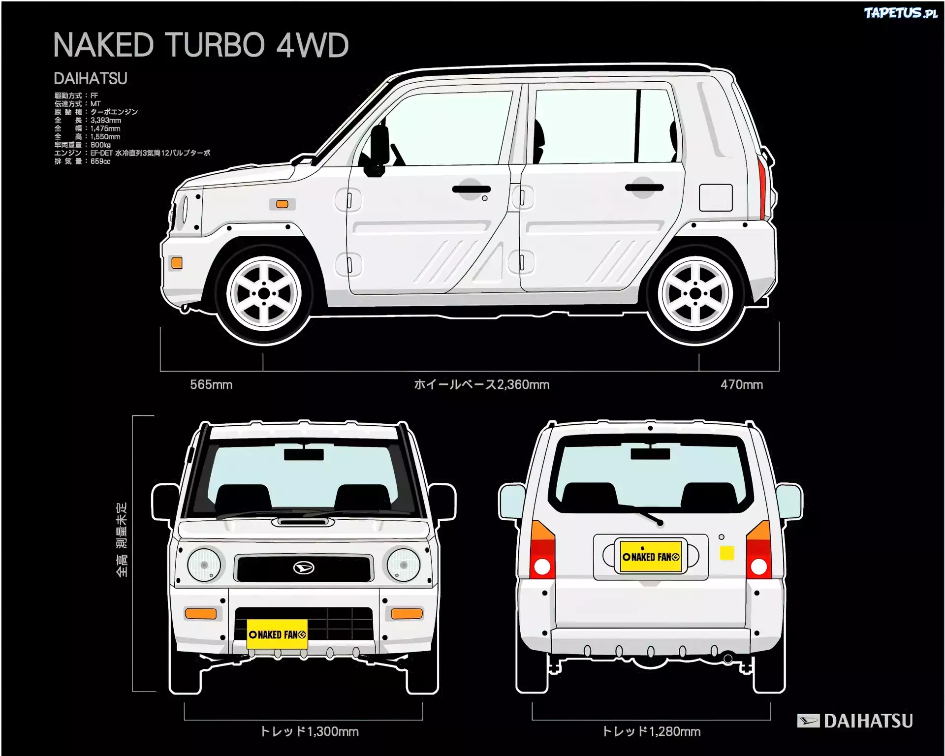 Daihatsu Naked, Wymiary, 4WD