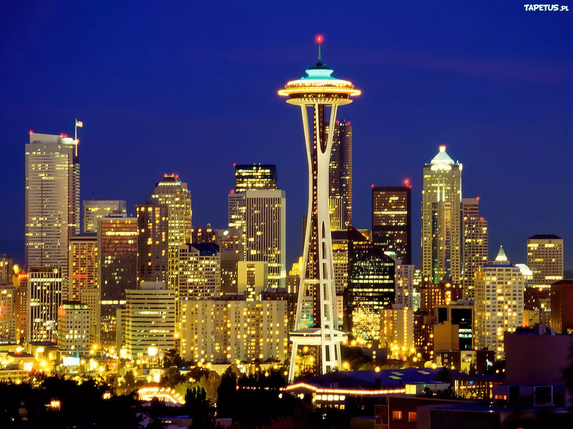 Stany Zjednoczone, Seattle, Noc, Space, Needle