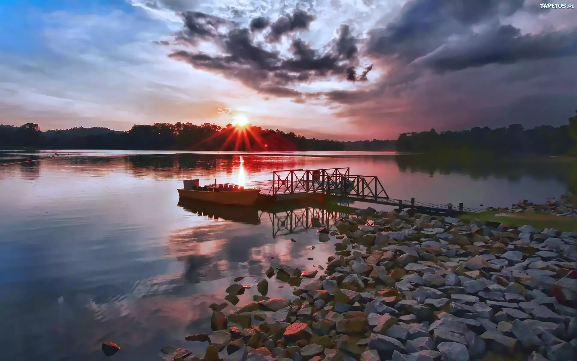 Kamienny, Brzeg, Łódka, Jezioro