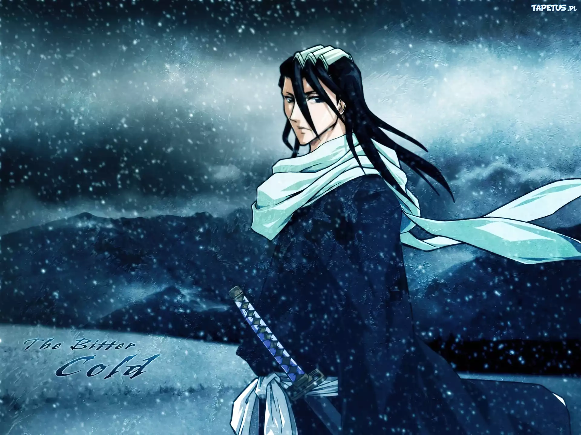 Bleach, napis, katana, kobieta