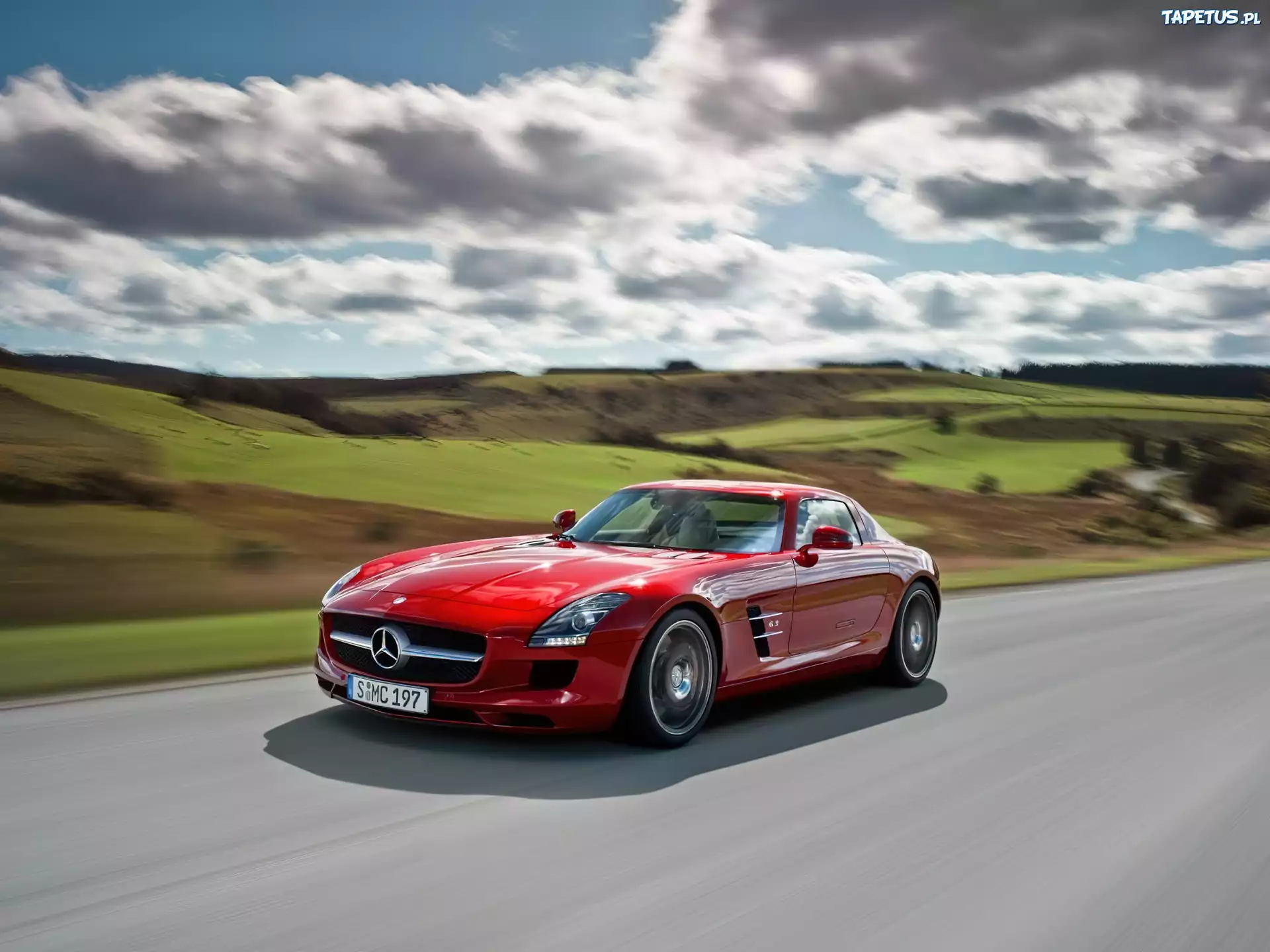 Czerwony, Mercedes Benz SLS, AMG, Droga
