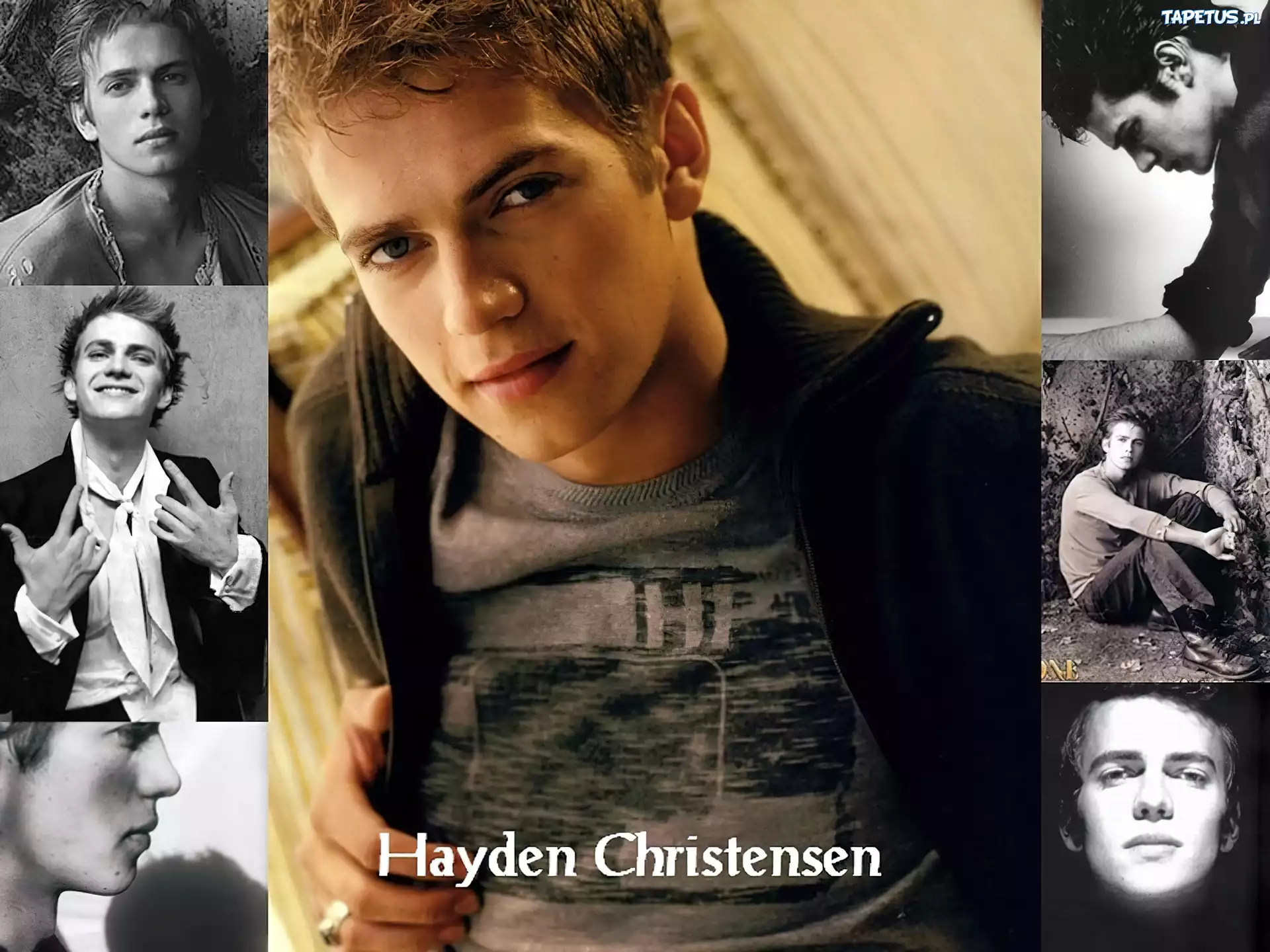 Hayden Christensen,czarny sweter, jasne włosy