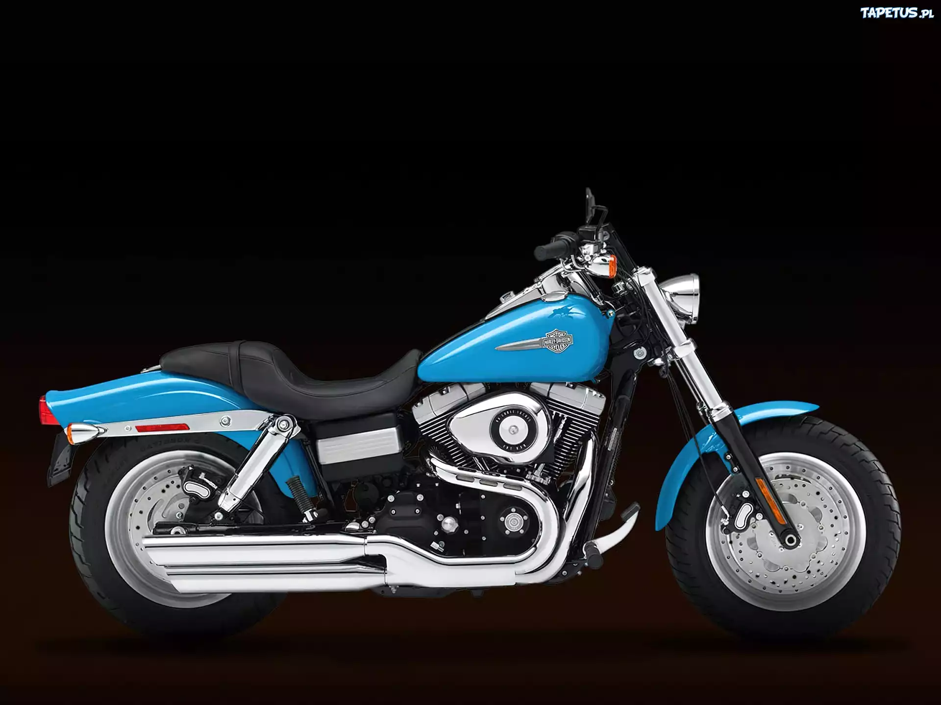 Błękitny, Harley Davidson Fat Bob, Polerowane, Wydechy