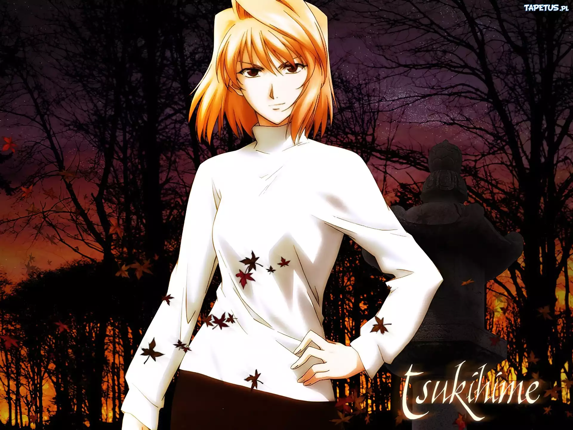 Shingetsutan Tsukihime, biała bluzka, drzewa