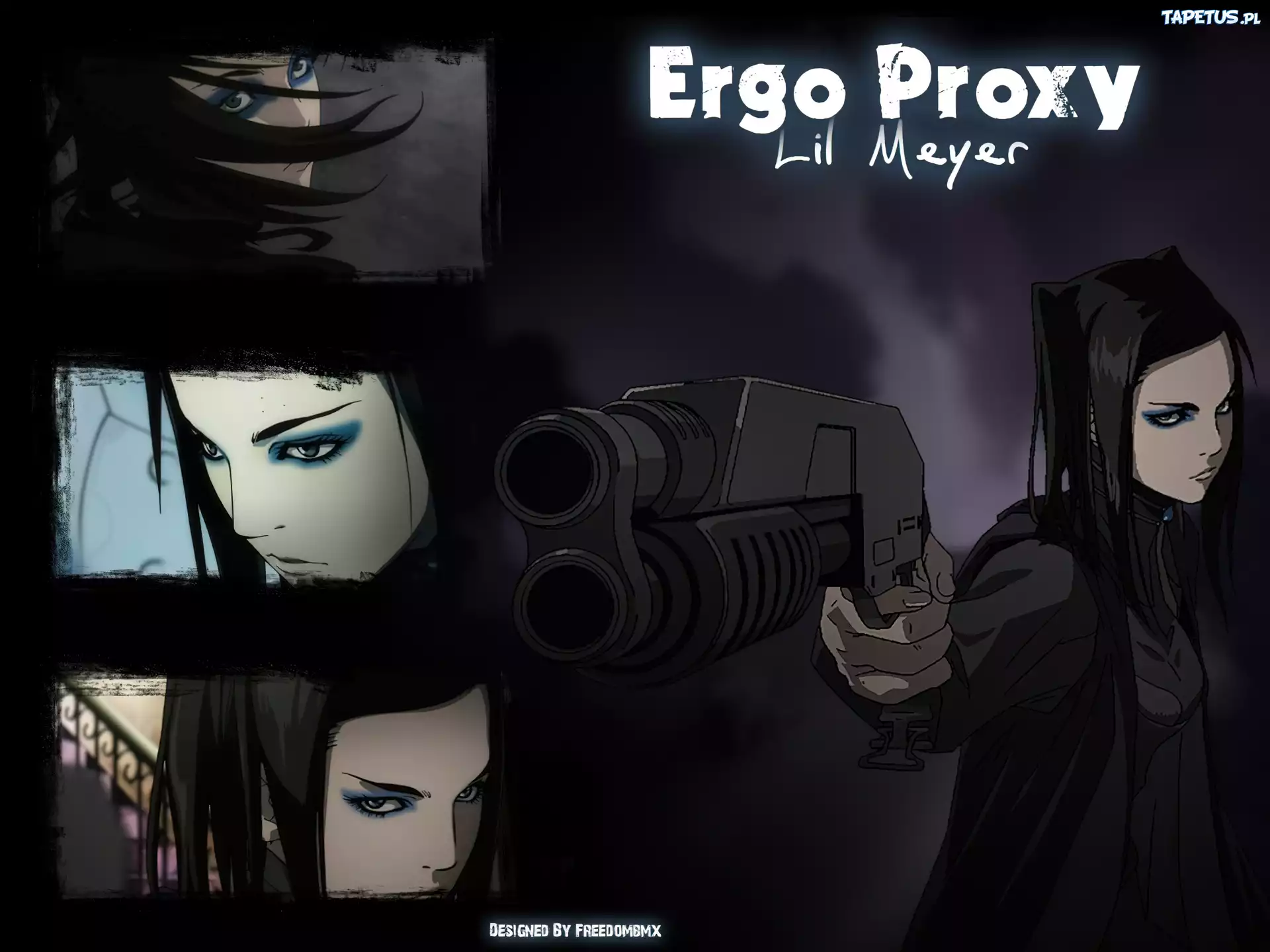 Ergo Proxy, pistolet, kobieta, napisy, zdjęcia