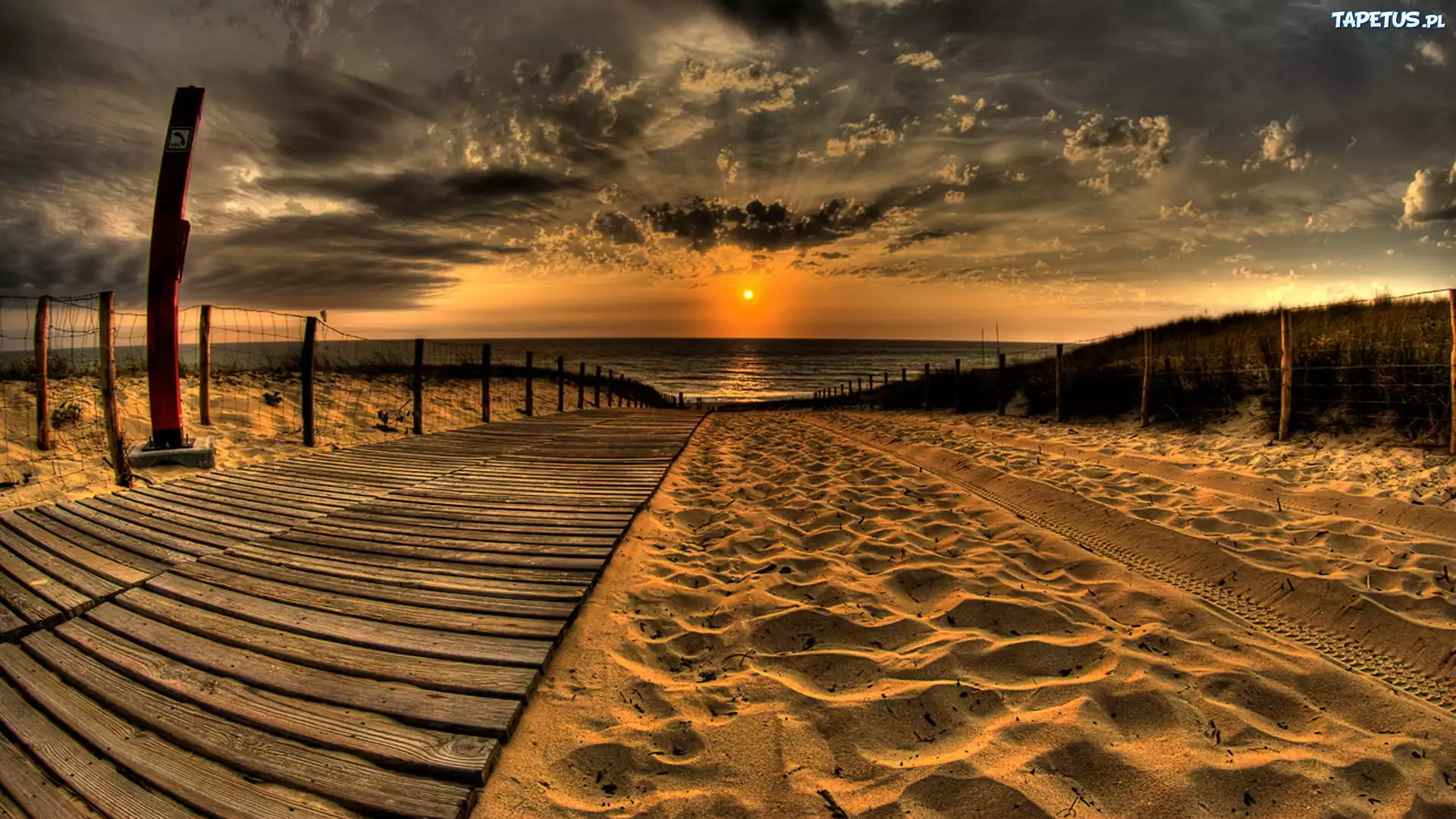 Plaża, Morze, Zachód, Słońca