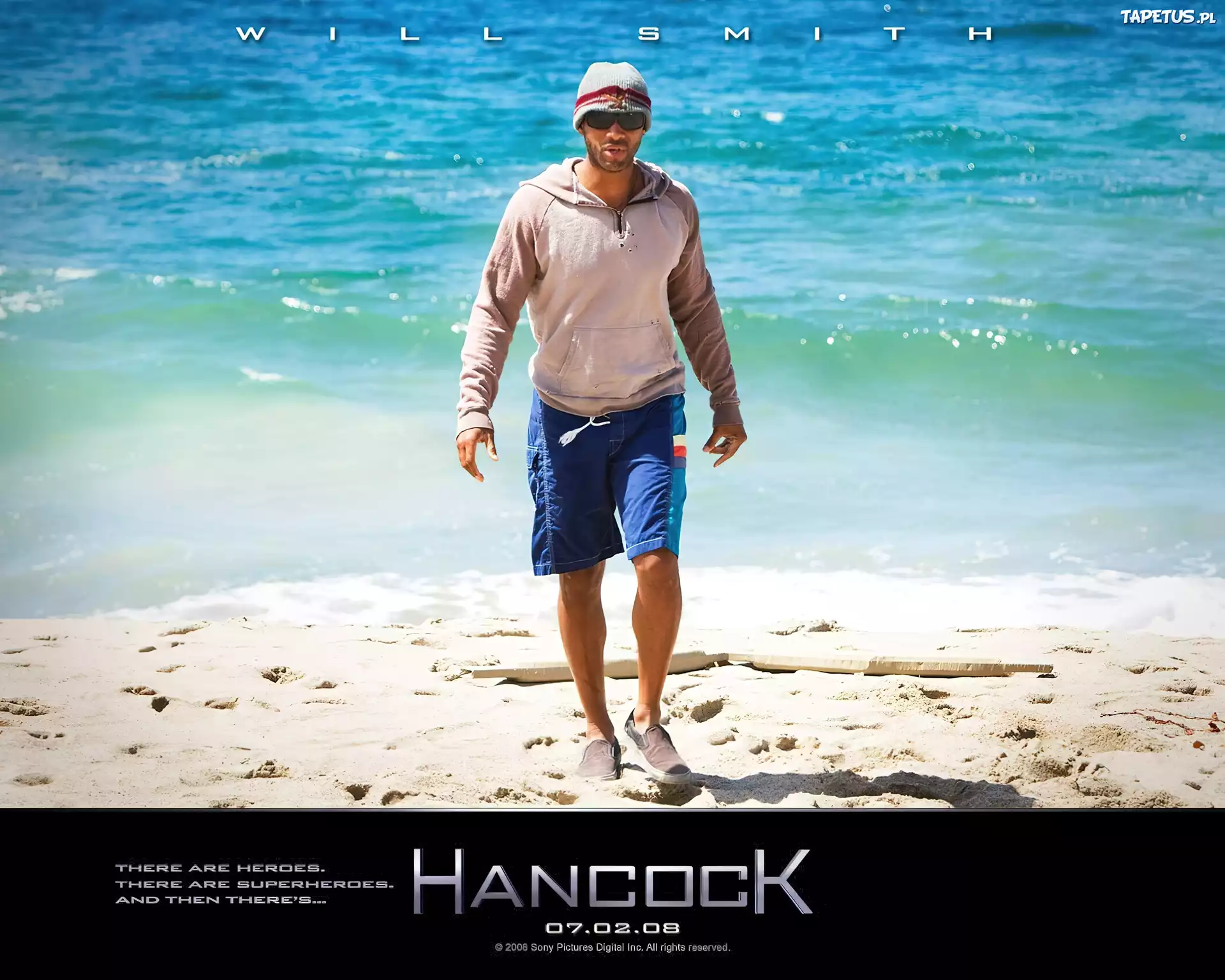 Hancock, Will Smith, plaża