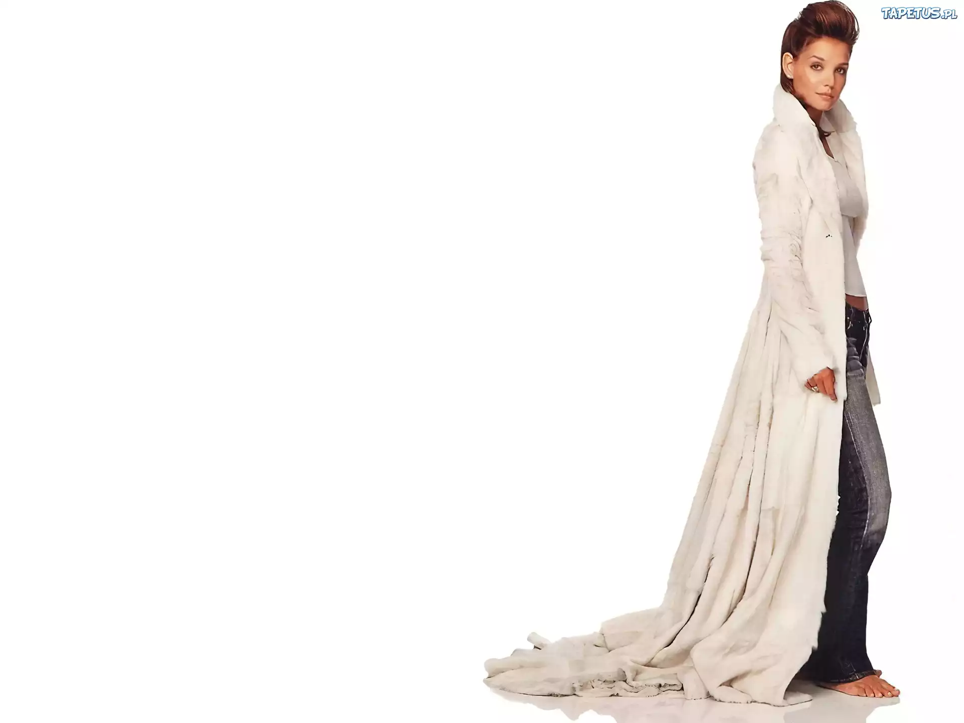 biały, płaszcz, Katie Holmes