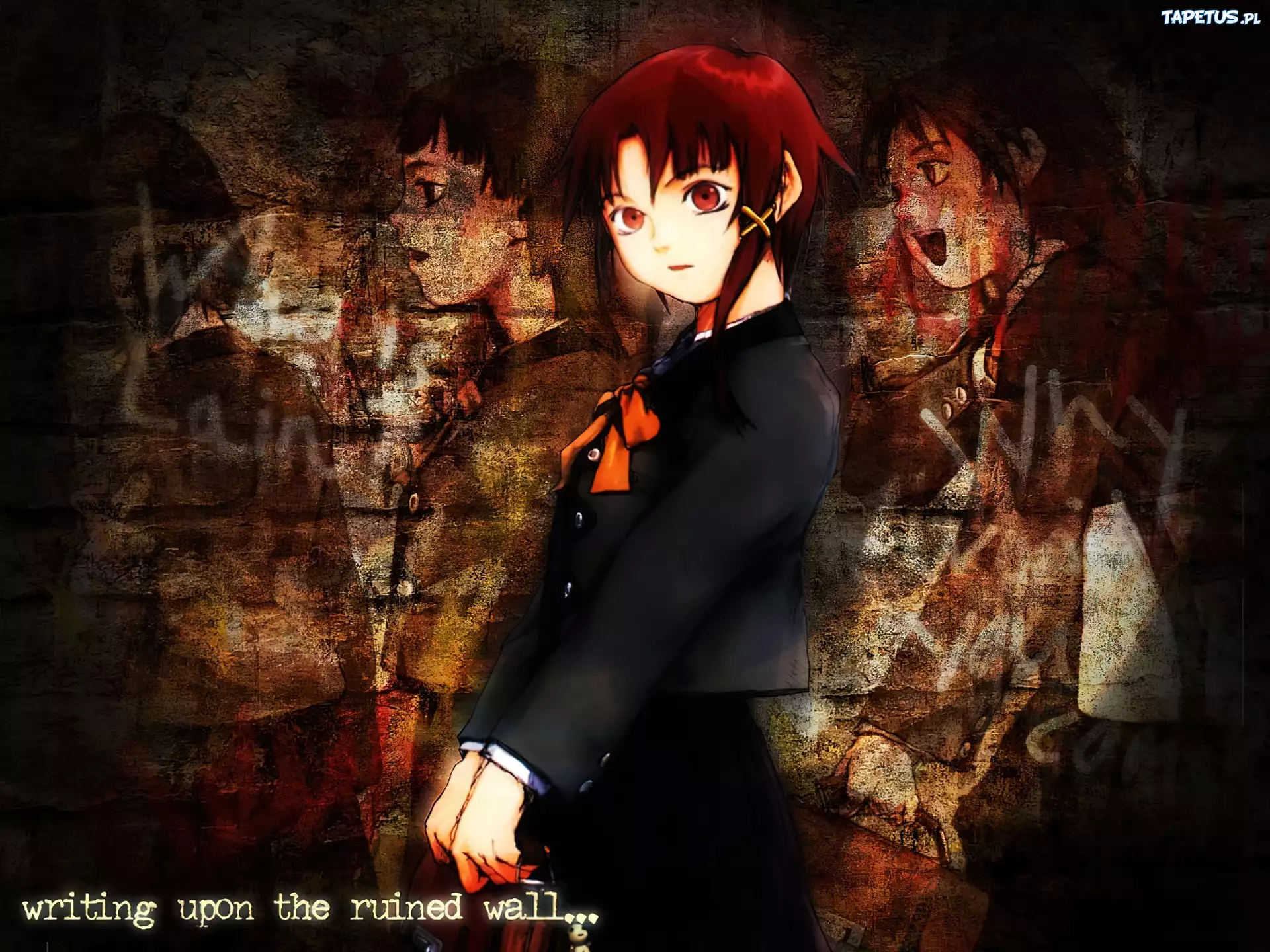Serial Experiments Lain, czerwone włosy, kokardka