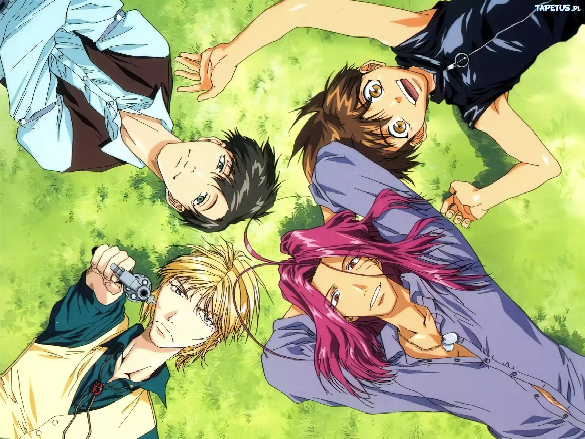 Saiyuki, trawa, pistolet