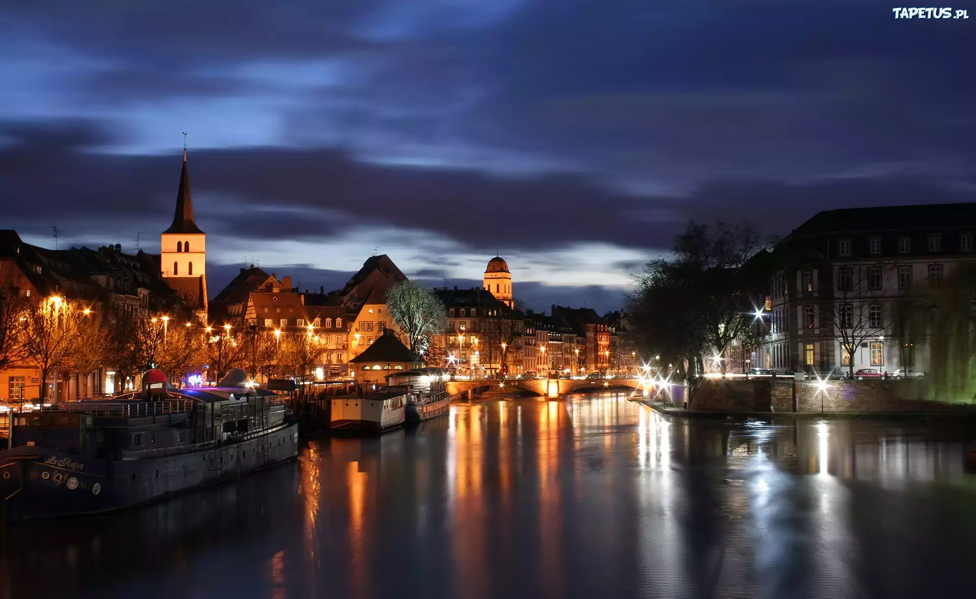Miasto, Nocą, Kanał, Rzeczny