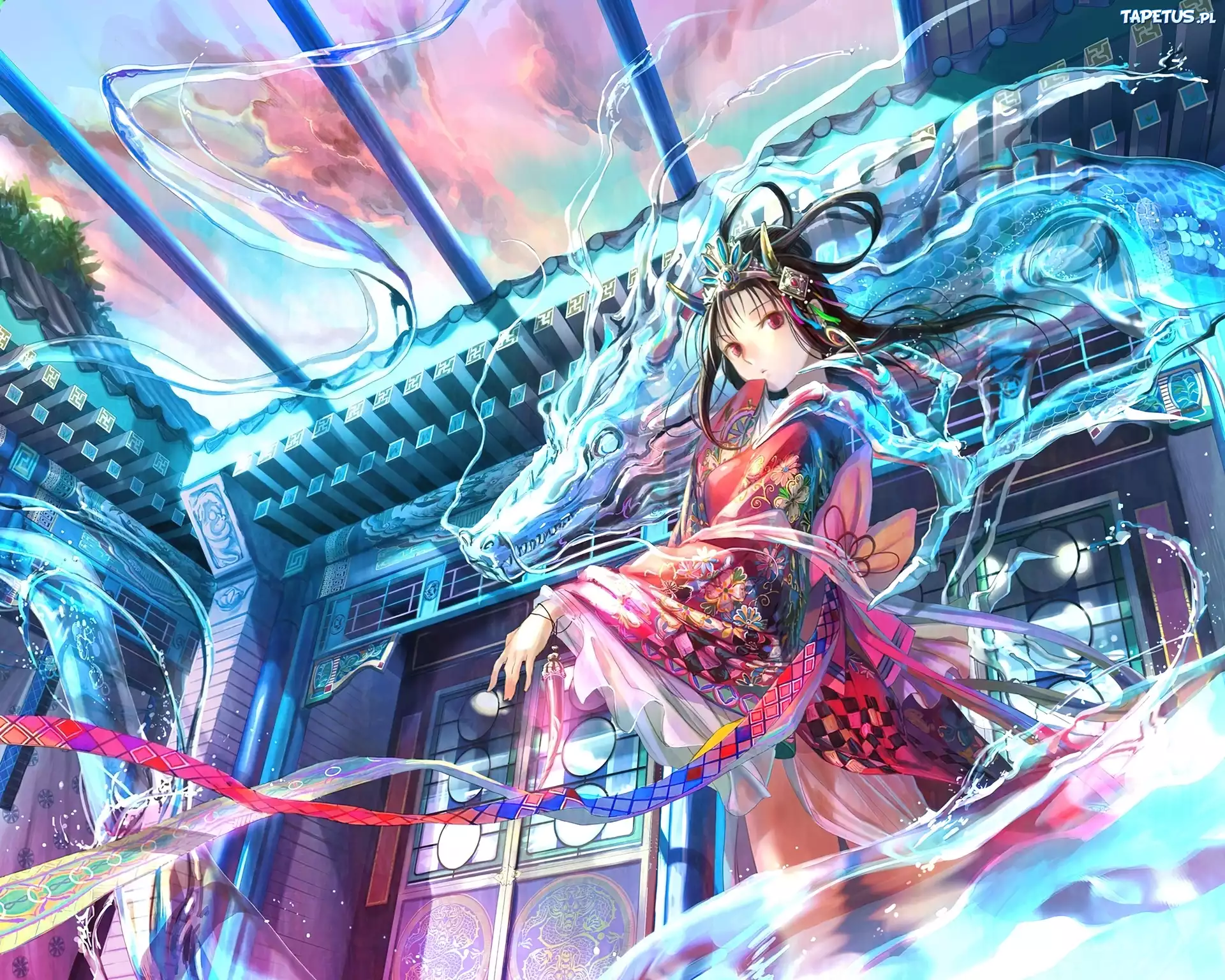 Dziewczyna, Kimono, Smok