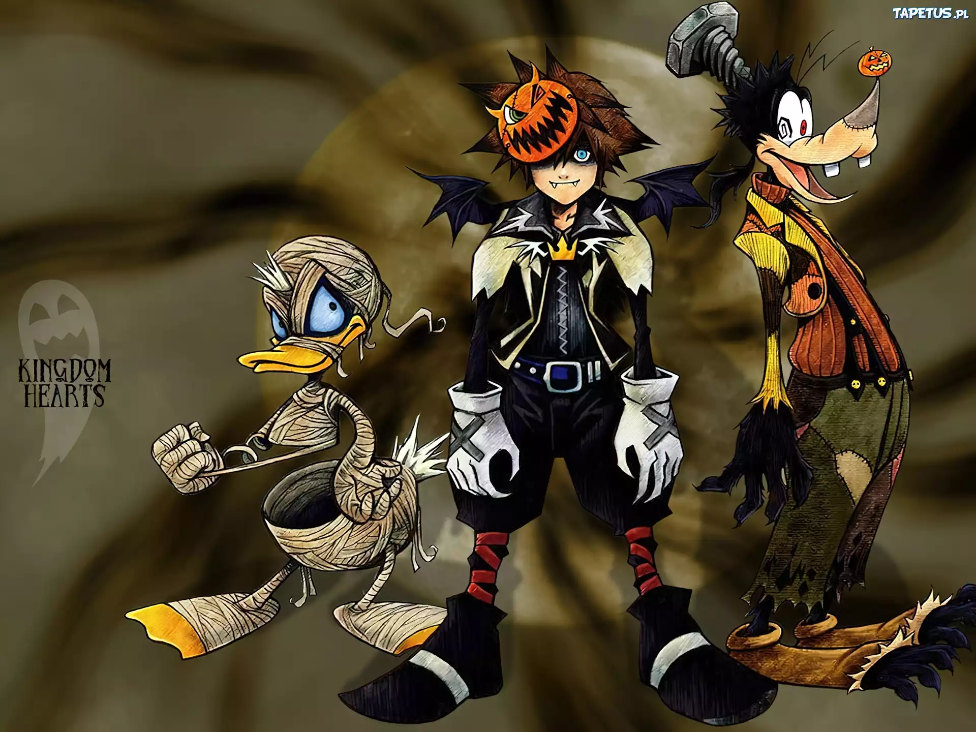 Kingdom Hearts, postać, donald, duck, goofy, halloween