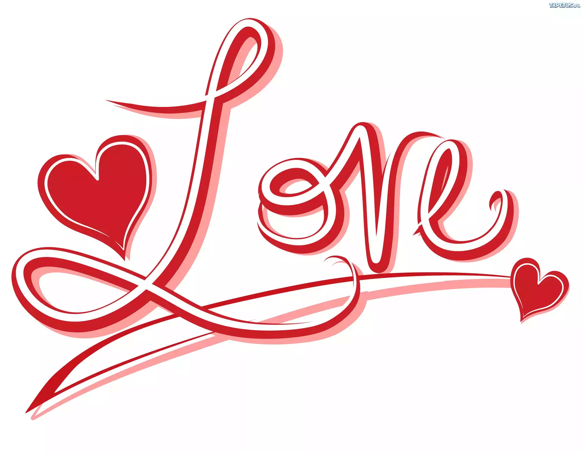 Czerwony, Napis, Love, Serduszka
