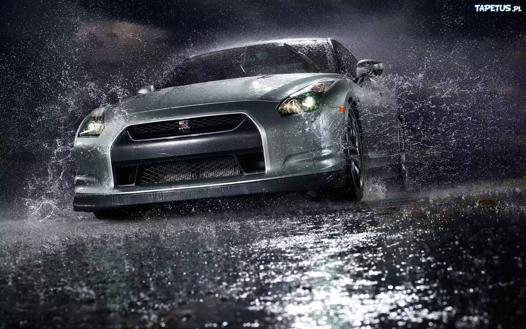 Deszcz, Noc, Nissan GTR