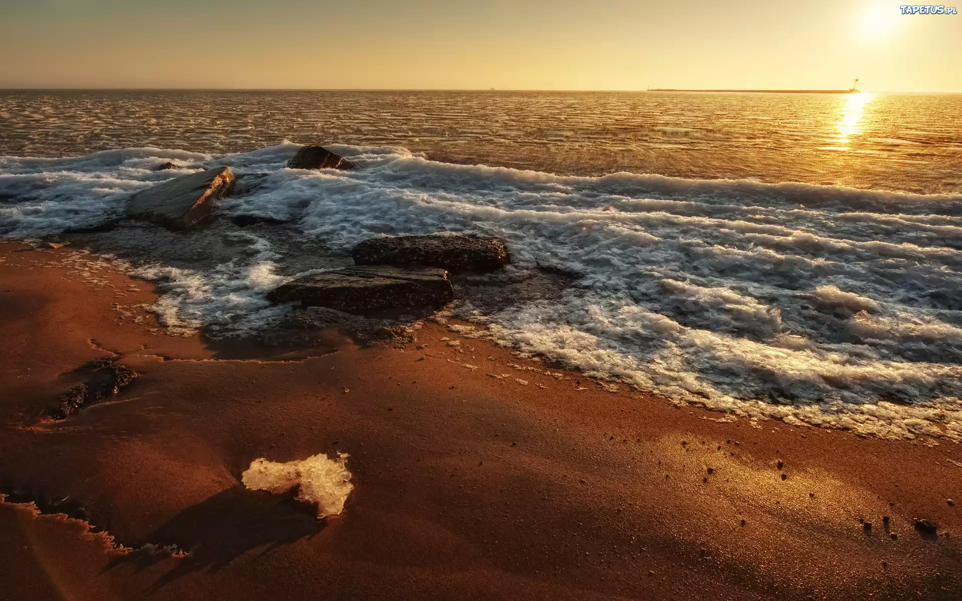 Morze, Fale, Plaża, Słóńce