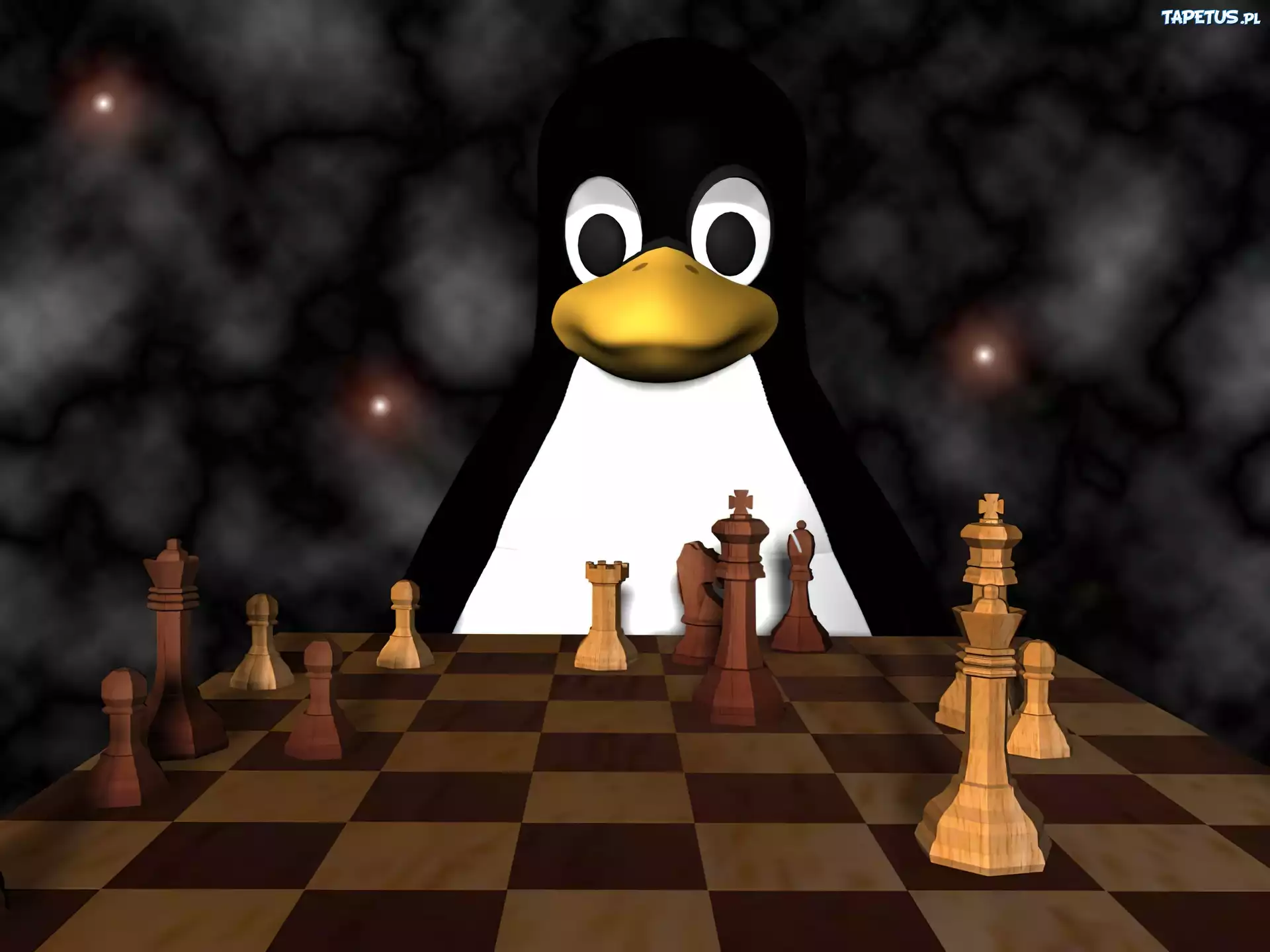 Linux, Pingwin, Gra, Szachy