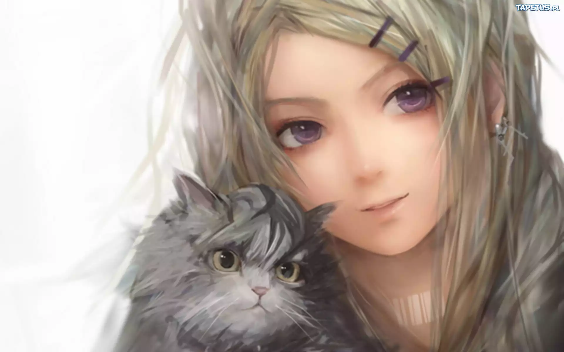 Dziewczyna, Szary, Kot, Anime