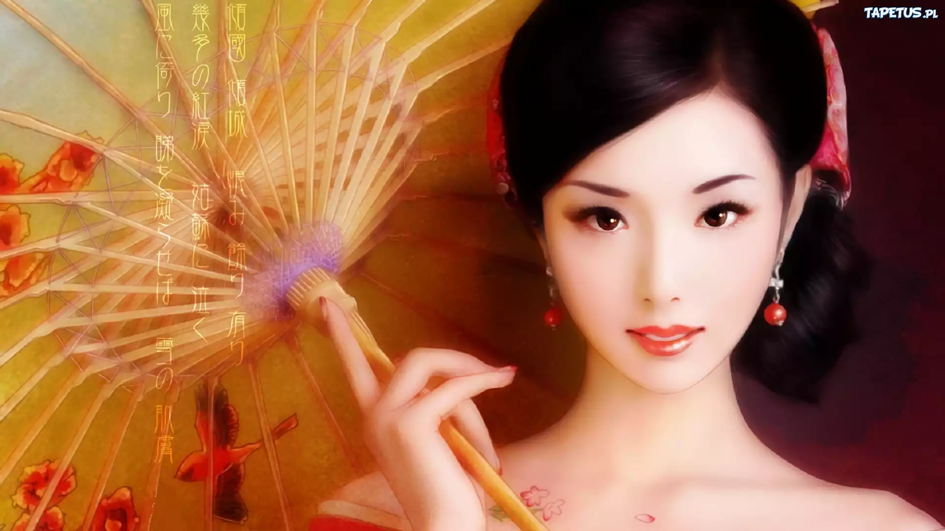 Piękna, Japonka, Parasol