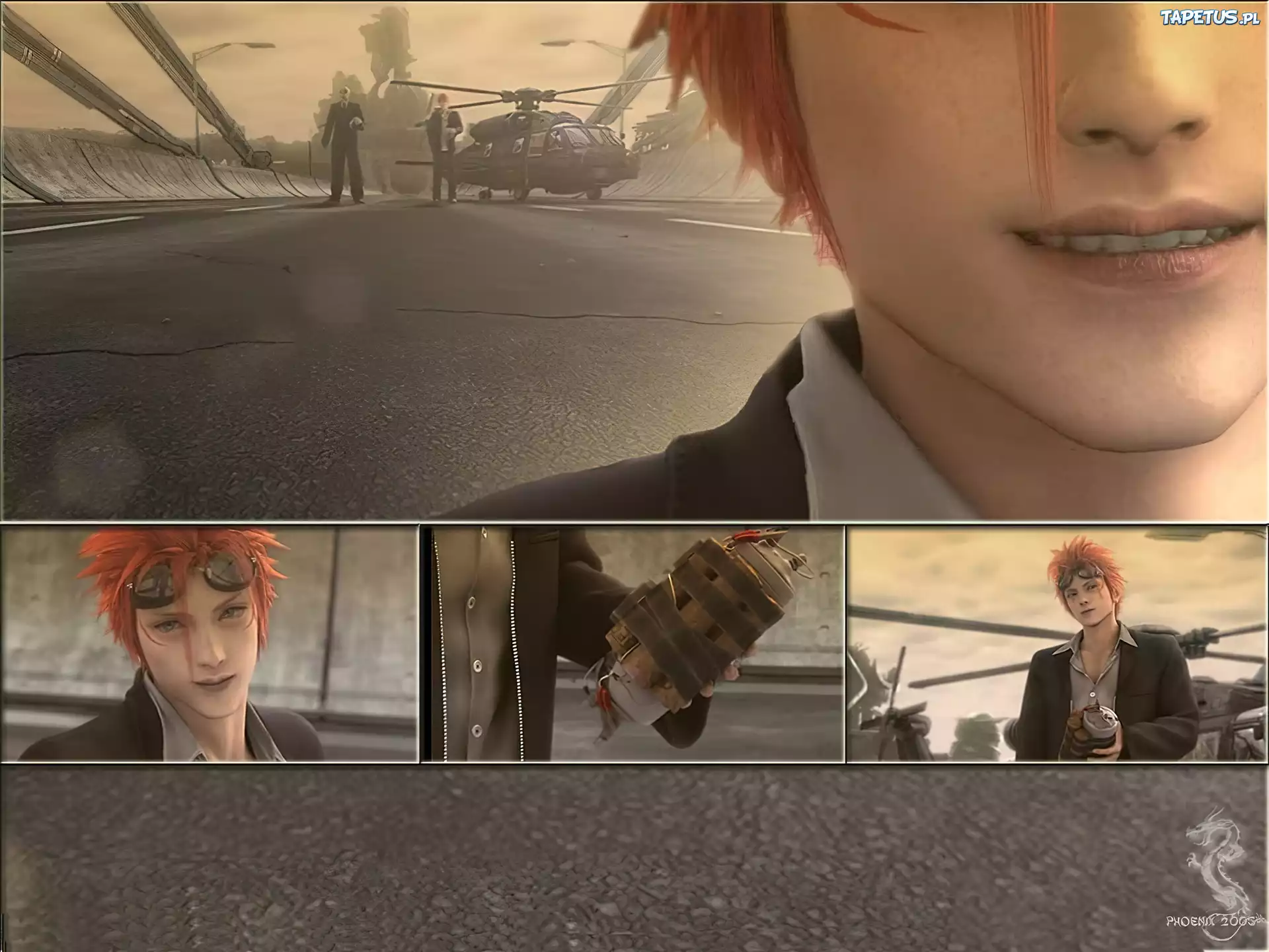 Ff 7 Advent Children, helikopter, człowiek, bomba