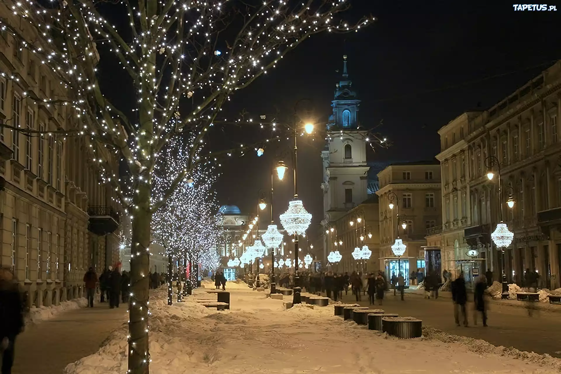 Miasto, Noc, Trakt Królewski, Warszawa, Polska