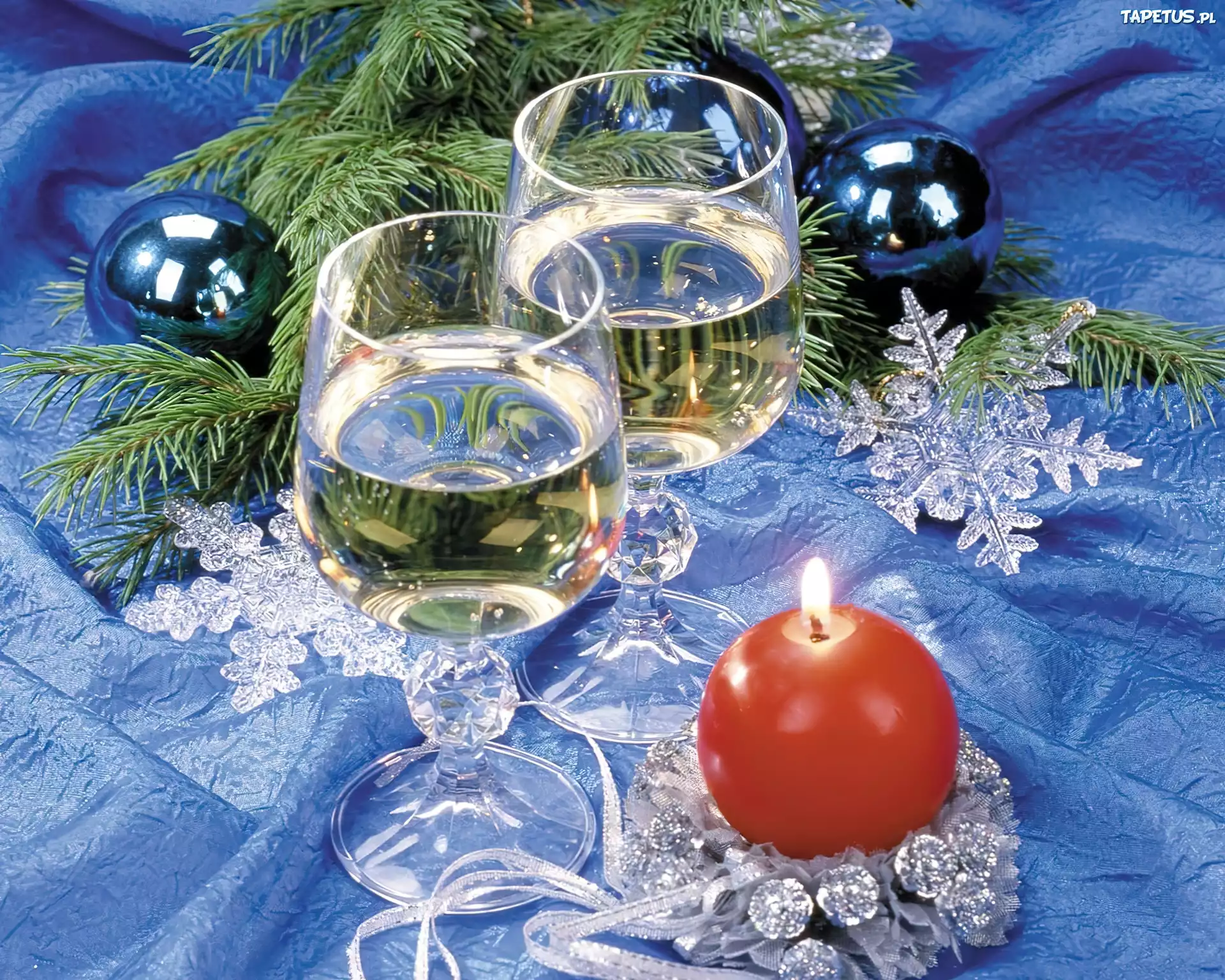 Kieliszki, Wino, Świeczki, Bombki